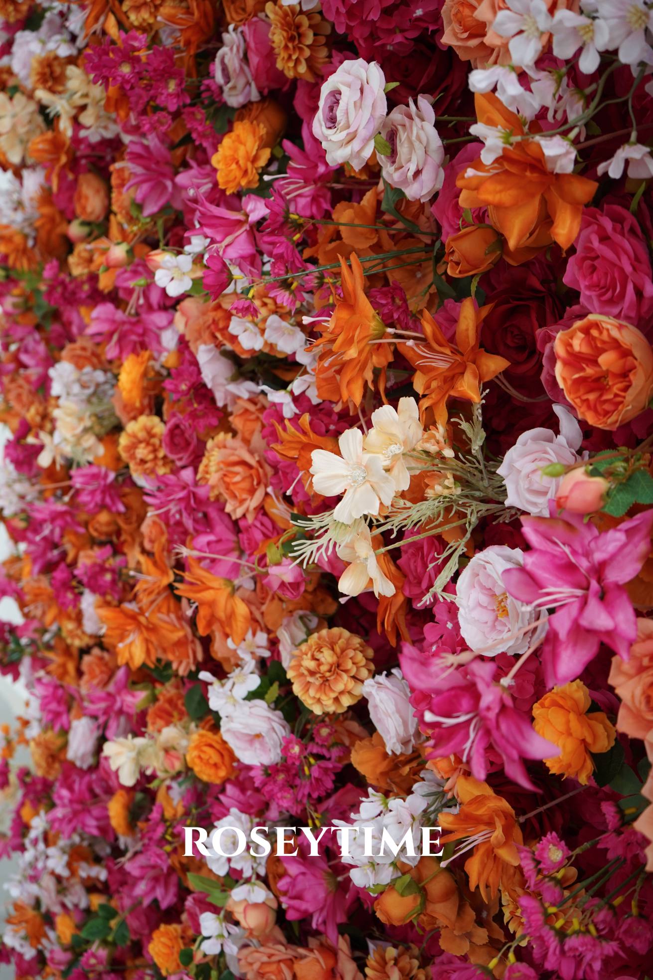 Roseytime 5D Fuchsia&Orange Flower Wall Roll Up Fabric Back #RTW371