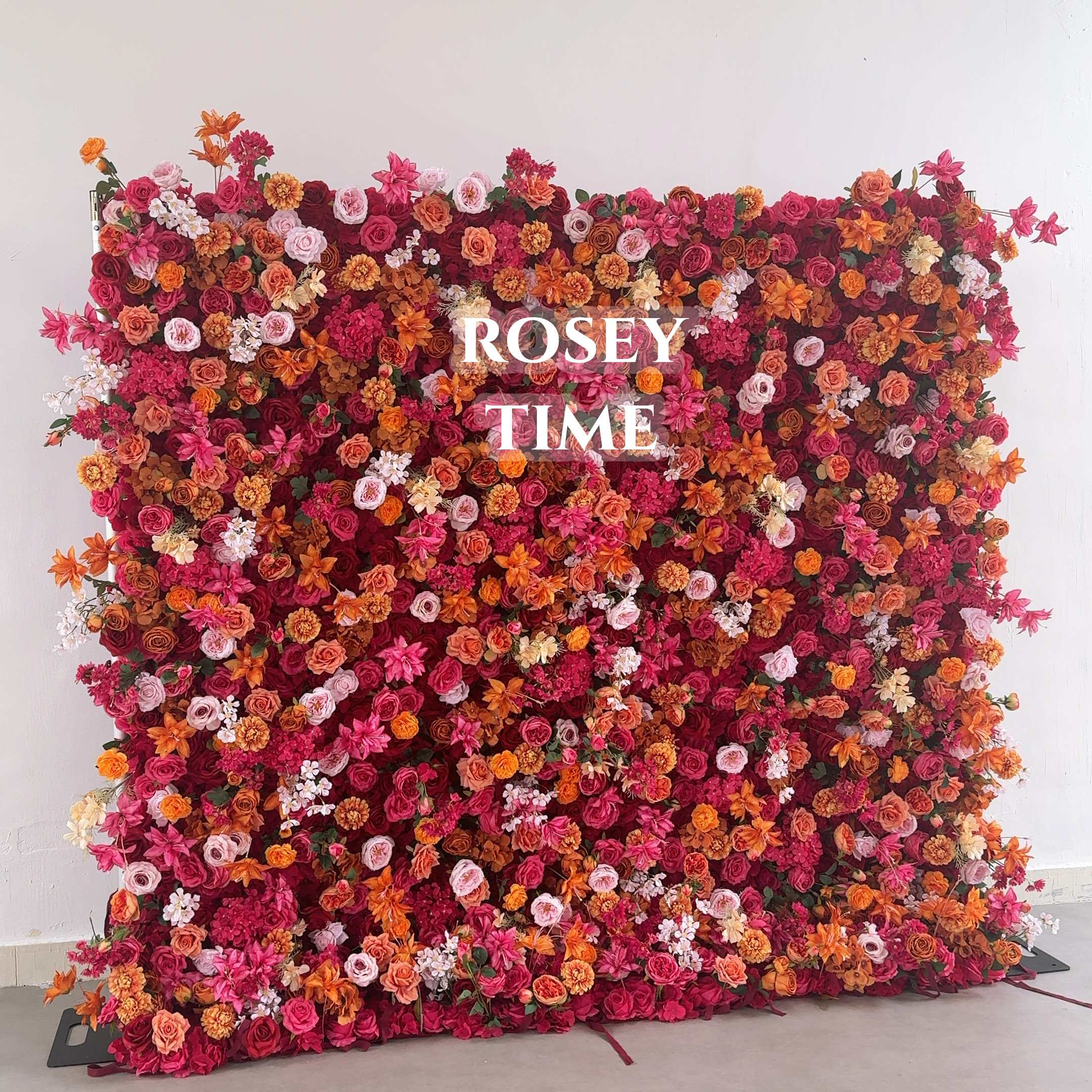 Roseytime 5D Fuchsia&Orange Flower Wall Roll Up Fabric Back #RTW371