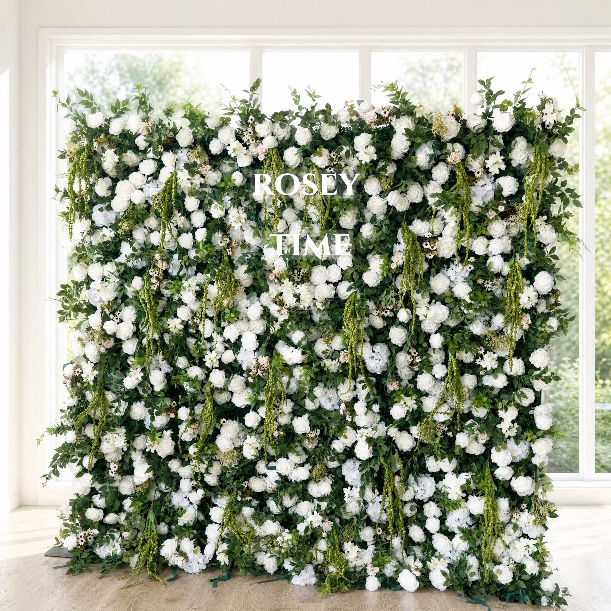 Roseytime 5D White&Green Flower Wall Roll Up Fabric Back #RTW373
