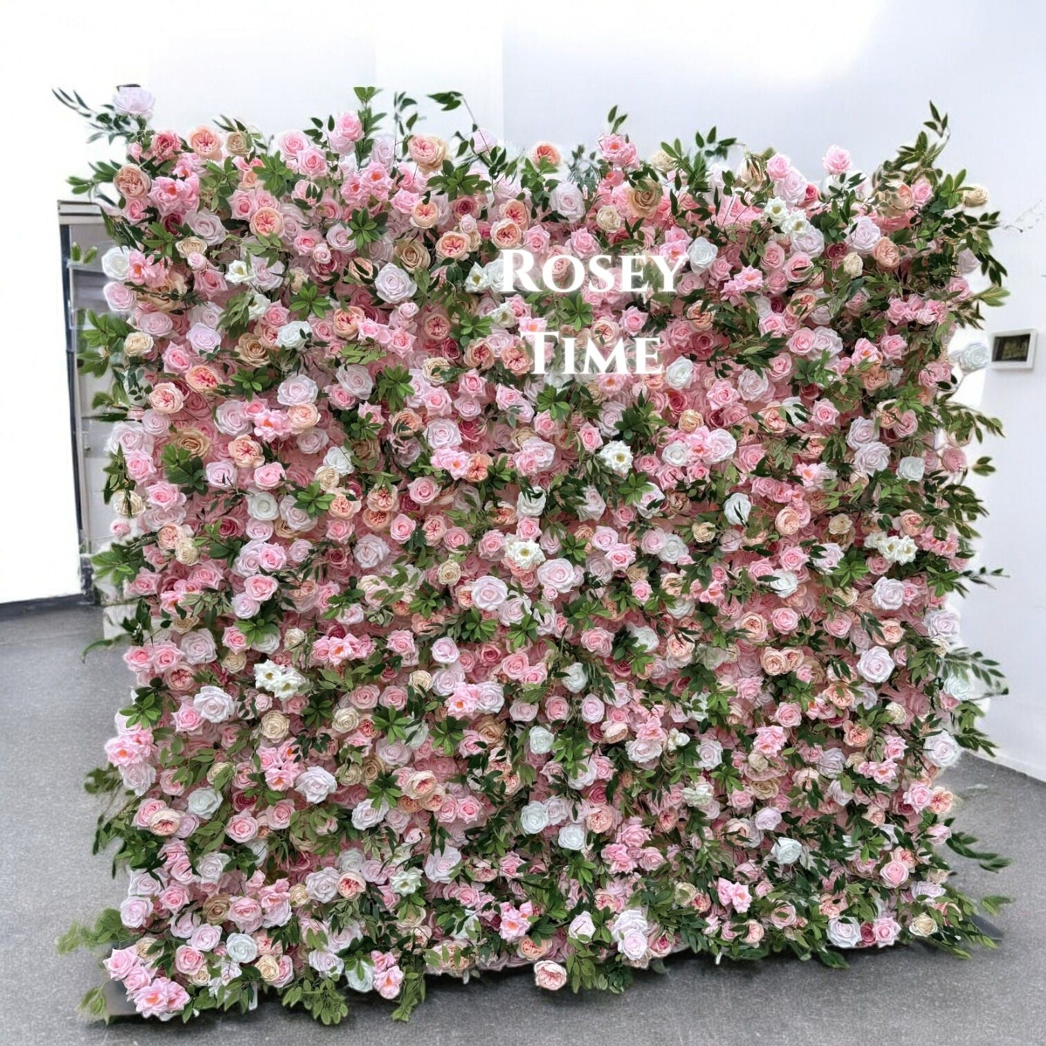Roseytime 5D Pink Green Flower Wall Roll Up Fabric Back #RTW089
