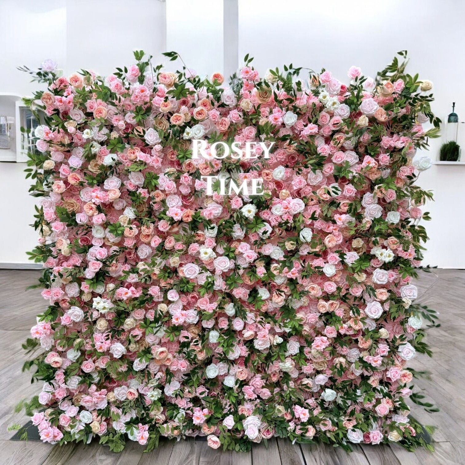 Roseytime 5D Pink Green Flower Wall Roll Up Fabric Back #RTW089