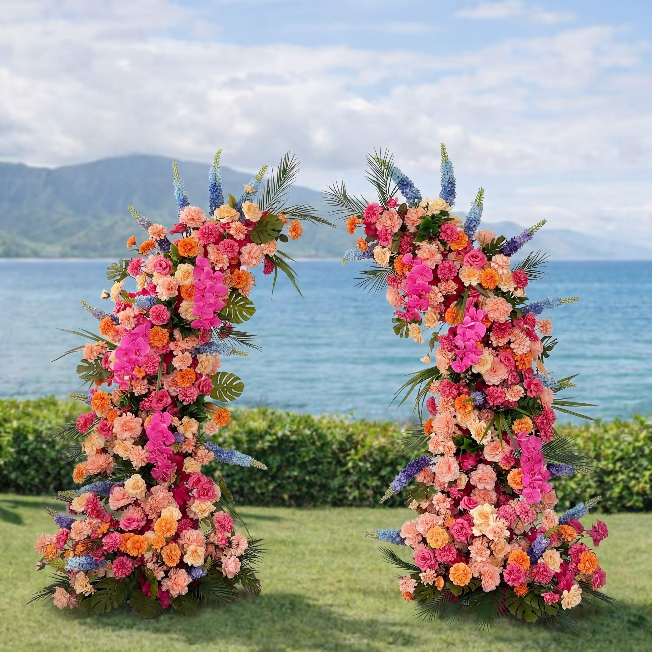 Roseytime Tropical Blossom Flower Pillars Arch with Frame #RTP031