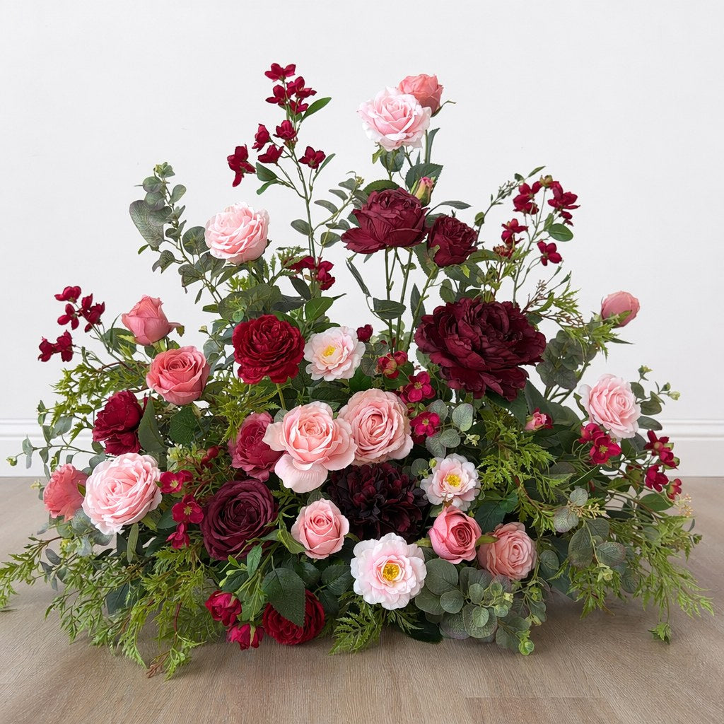 Roseytime Wine&Blush Floor Flower Wedding Aisle Arrangement #RTF033