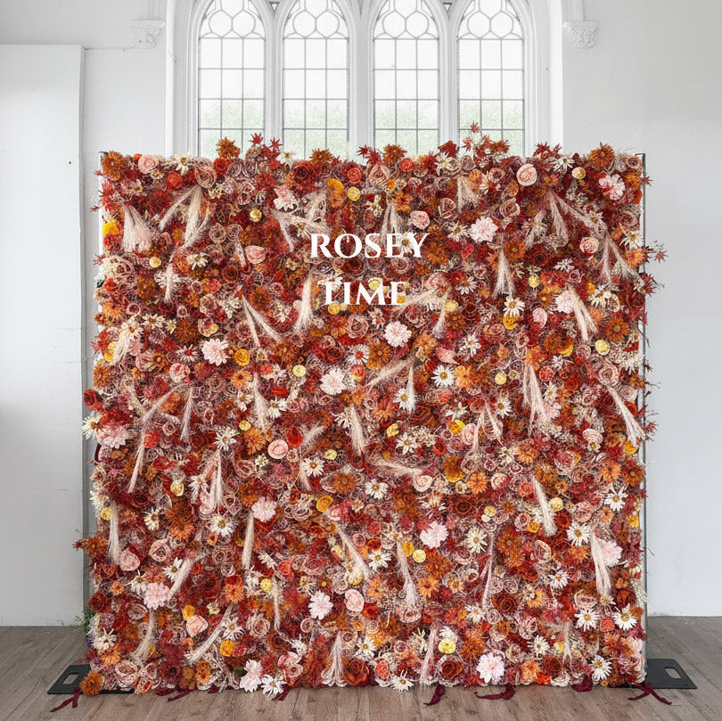 Roseytime 5D Brown&Orange Flower Wall Roll Up Fabric Back #RTW293