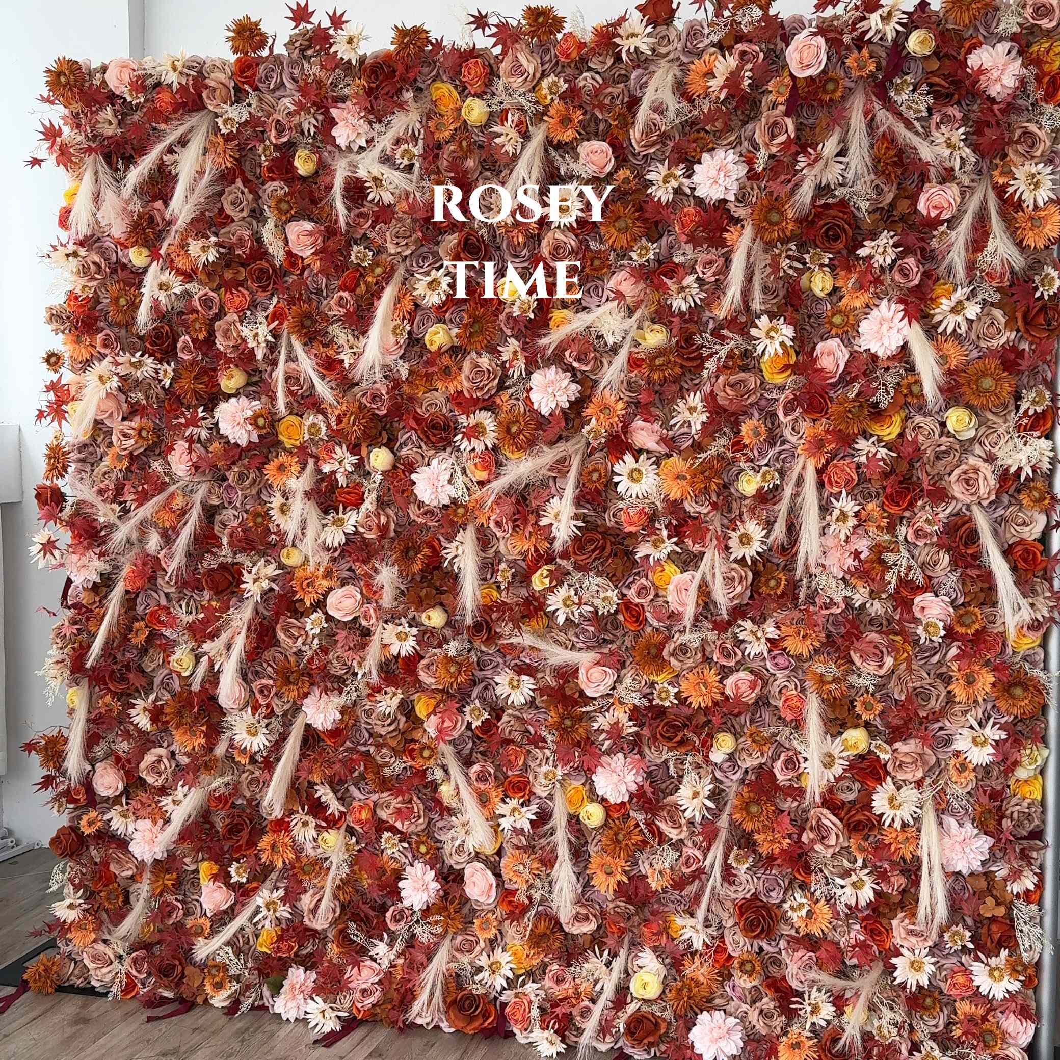 Roseytime 5D Brown&Orange Flower Wall Roll Up Fabric Back #RTW293