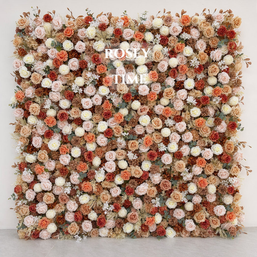 Roseytime 5D Orange&Brown Flower Wall Roll Up Fabric Back #RTW460