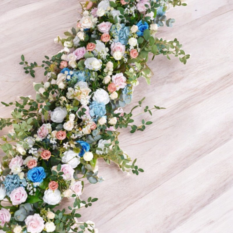 Roseytime Blue&Pink Square Flower Arch Fabric Back#RTA089