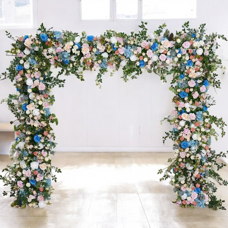 Roseytime Blue&Pink Square Flower Arch Fabric Back#RTA089