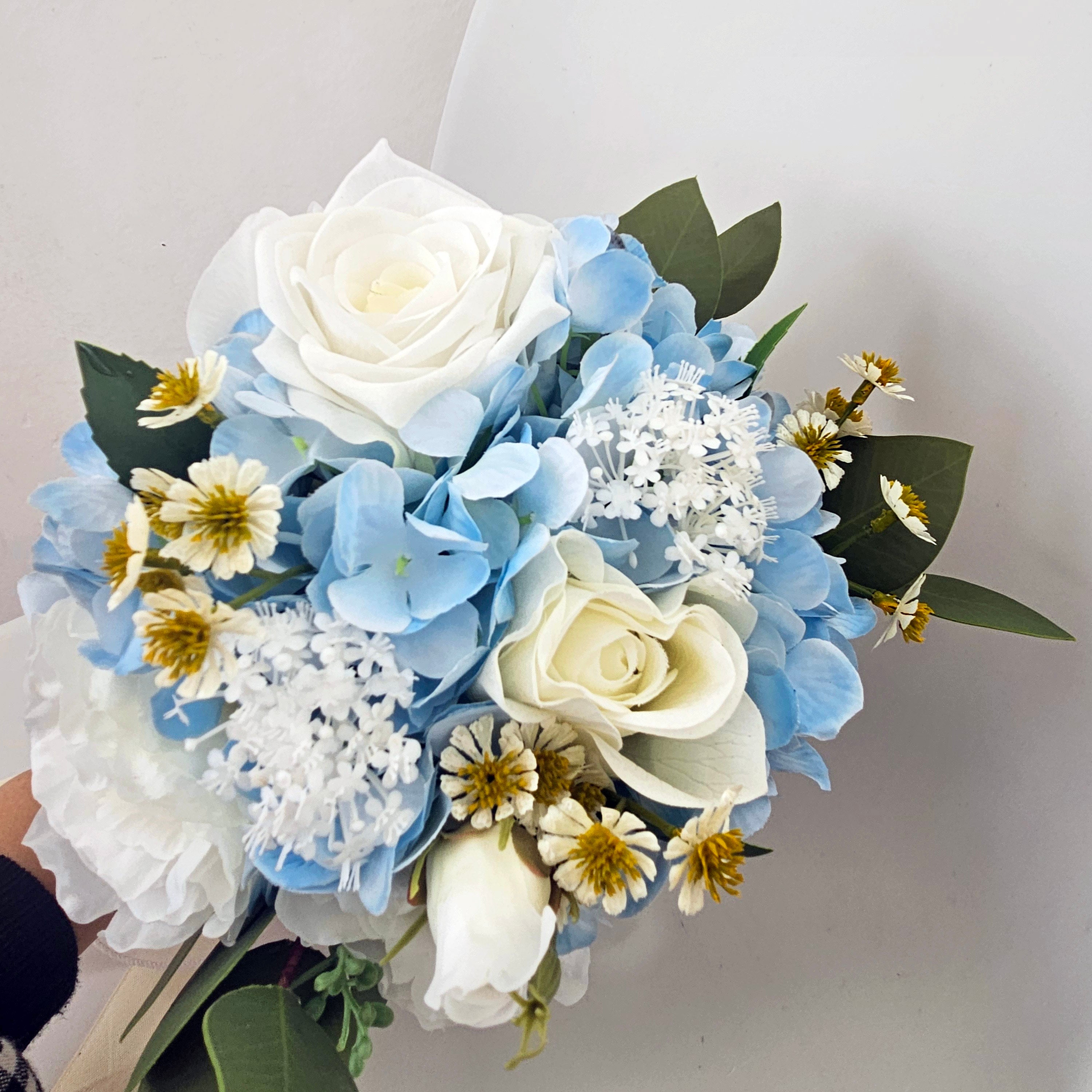 Roseytime Bride/Bridesmaid Bouquet in Blue&White Artificial Flowers #RTBQ019