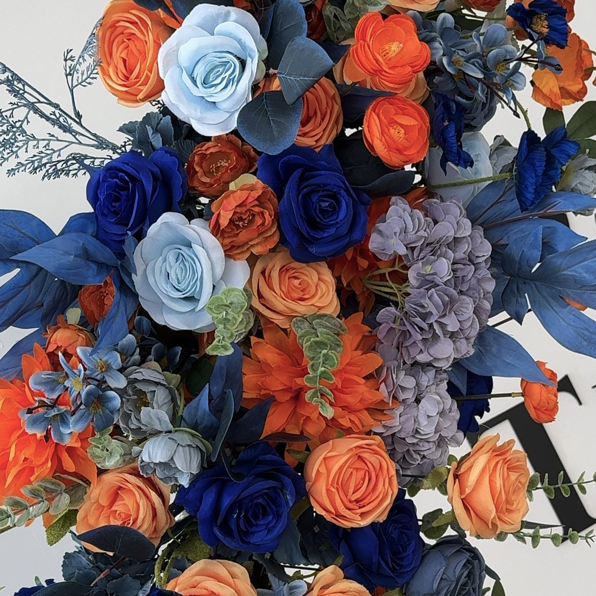 Roseytime Orange&Blue Flower Pillars Arch with Frame #RTP160