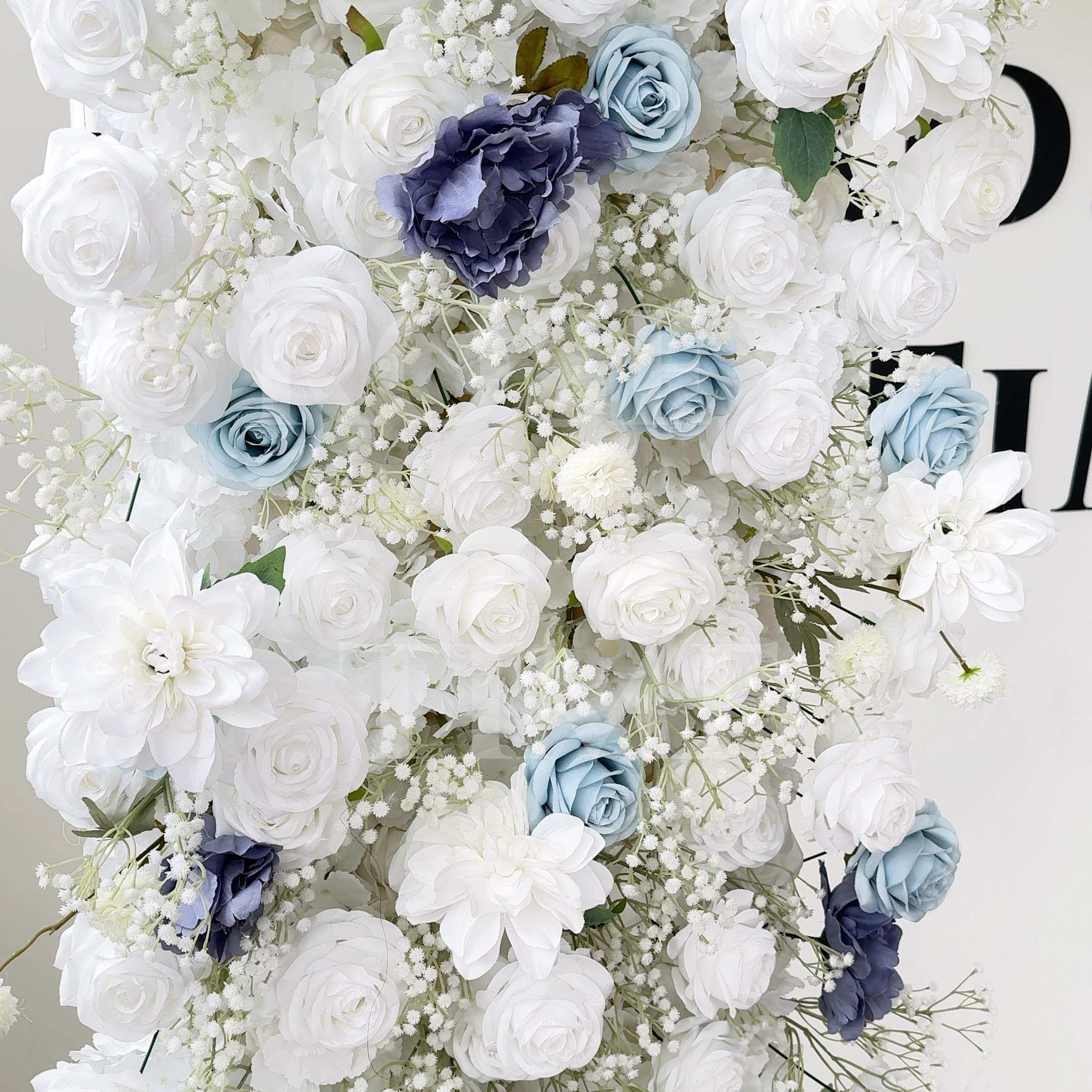 Roseytime Dusty Blue Baby's Breath Square Flower Arch Fabric Back#RTA371