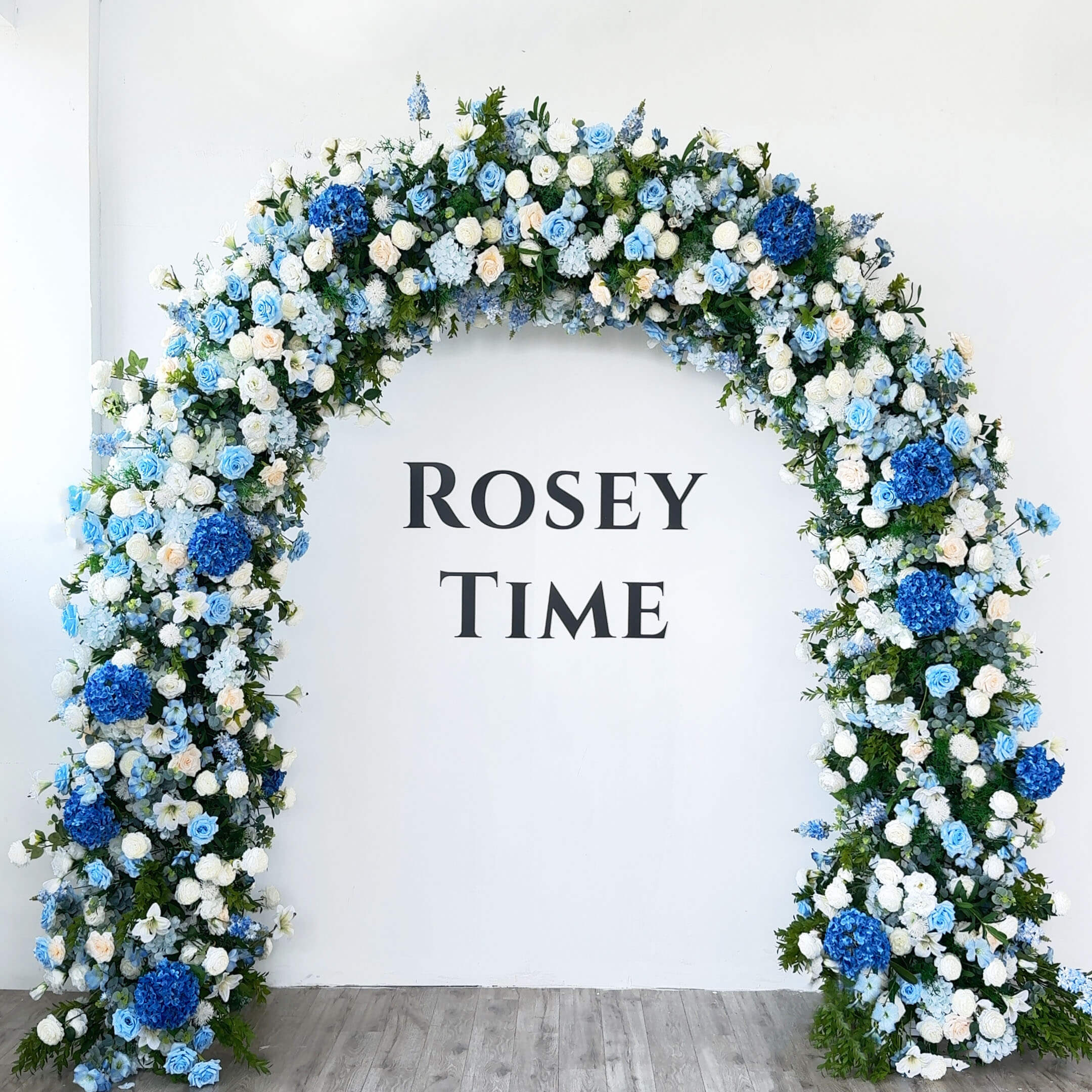 RoseyTime Blue&White Flower n-Shape Round Arch With Frame #RTA078