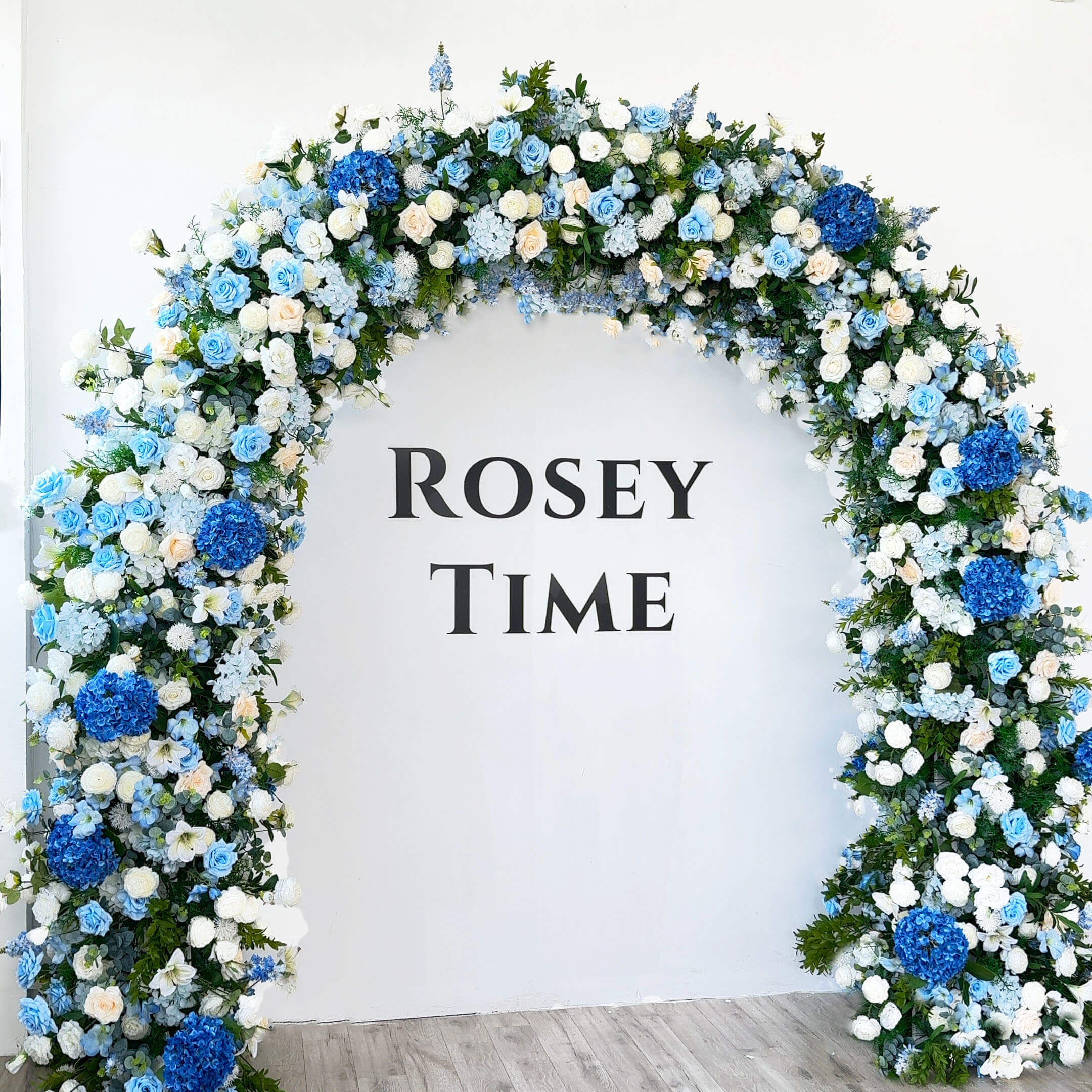 RoseyTime Blue&White Flower n-Shape Round Arch With Frame #RTA078