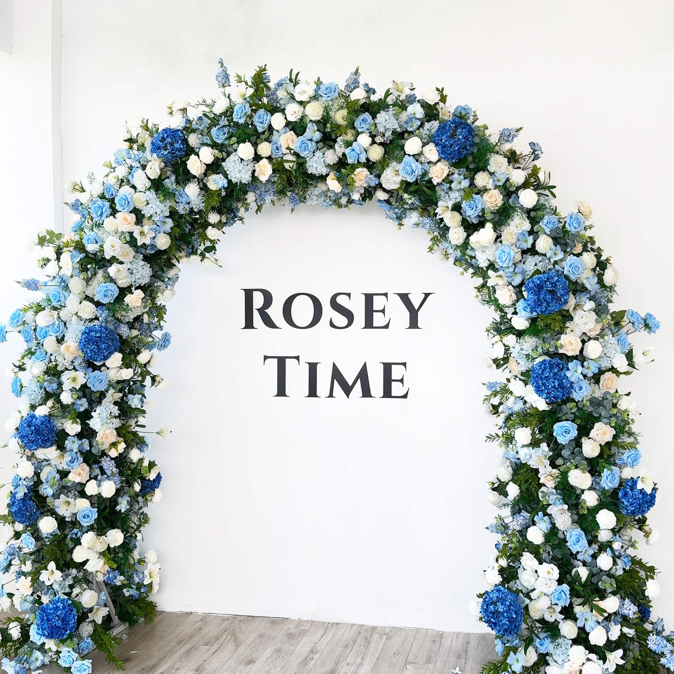 RoseyTime Blue&White Flower n-Shape Round Arch With Frame #RTA078