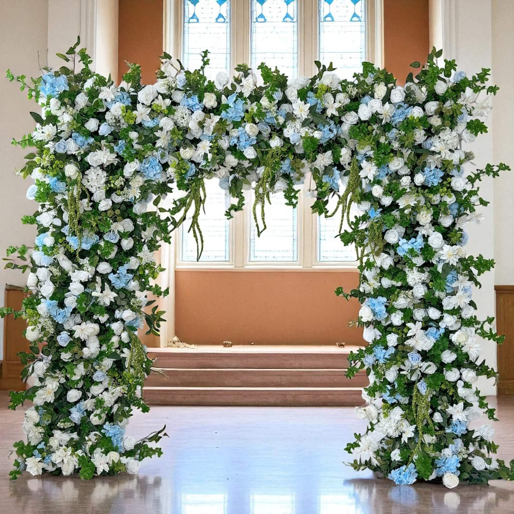 Roseytime Blue&White Square Flower Arch Fabric Back#RTA081