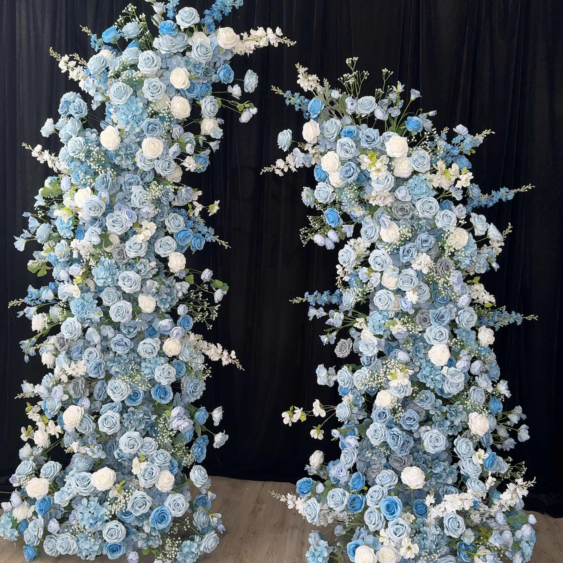 Roseytime Dusty Blue Flower Pillars Arch with Frame #RTP072