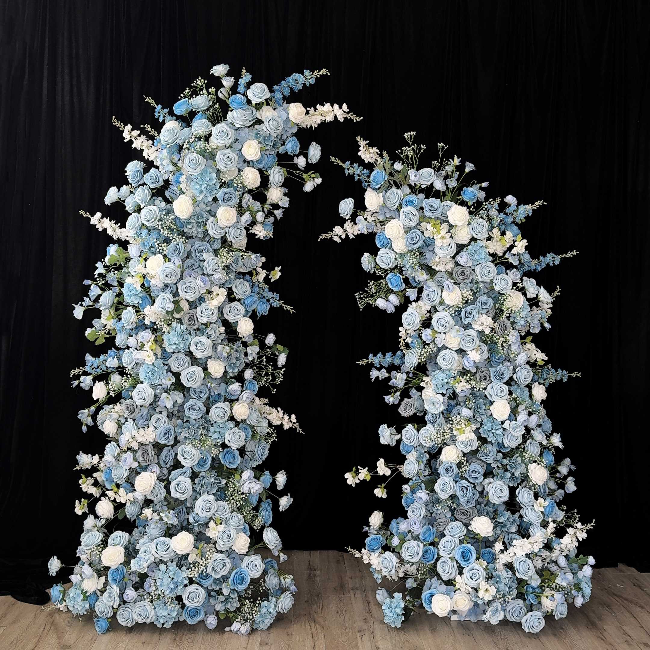 Roseytime Dusty Blue Flower Pillars Arch with Frame #RTP072