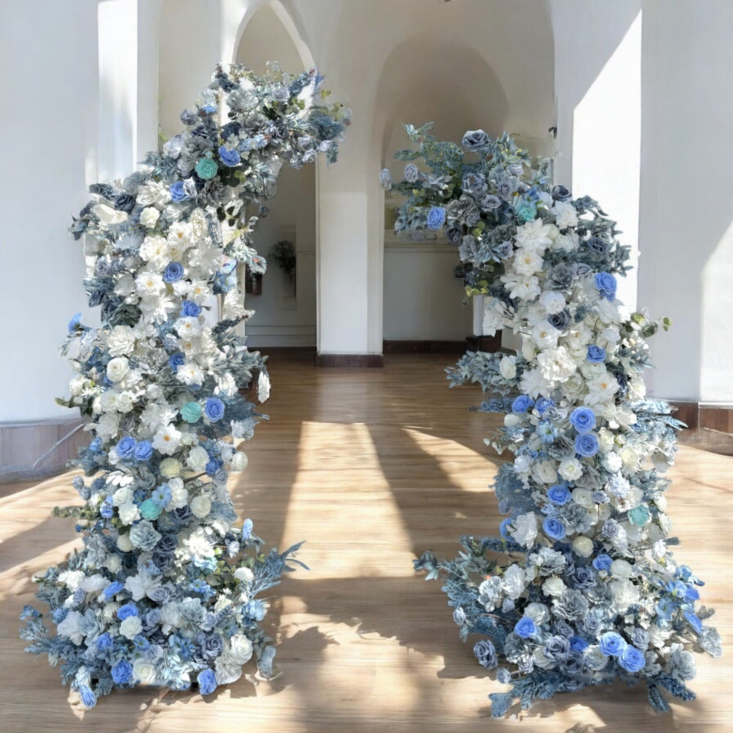 Roseytime Dusty Blue Flower Pillars Arch with Frame #RTP007