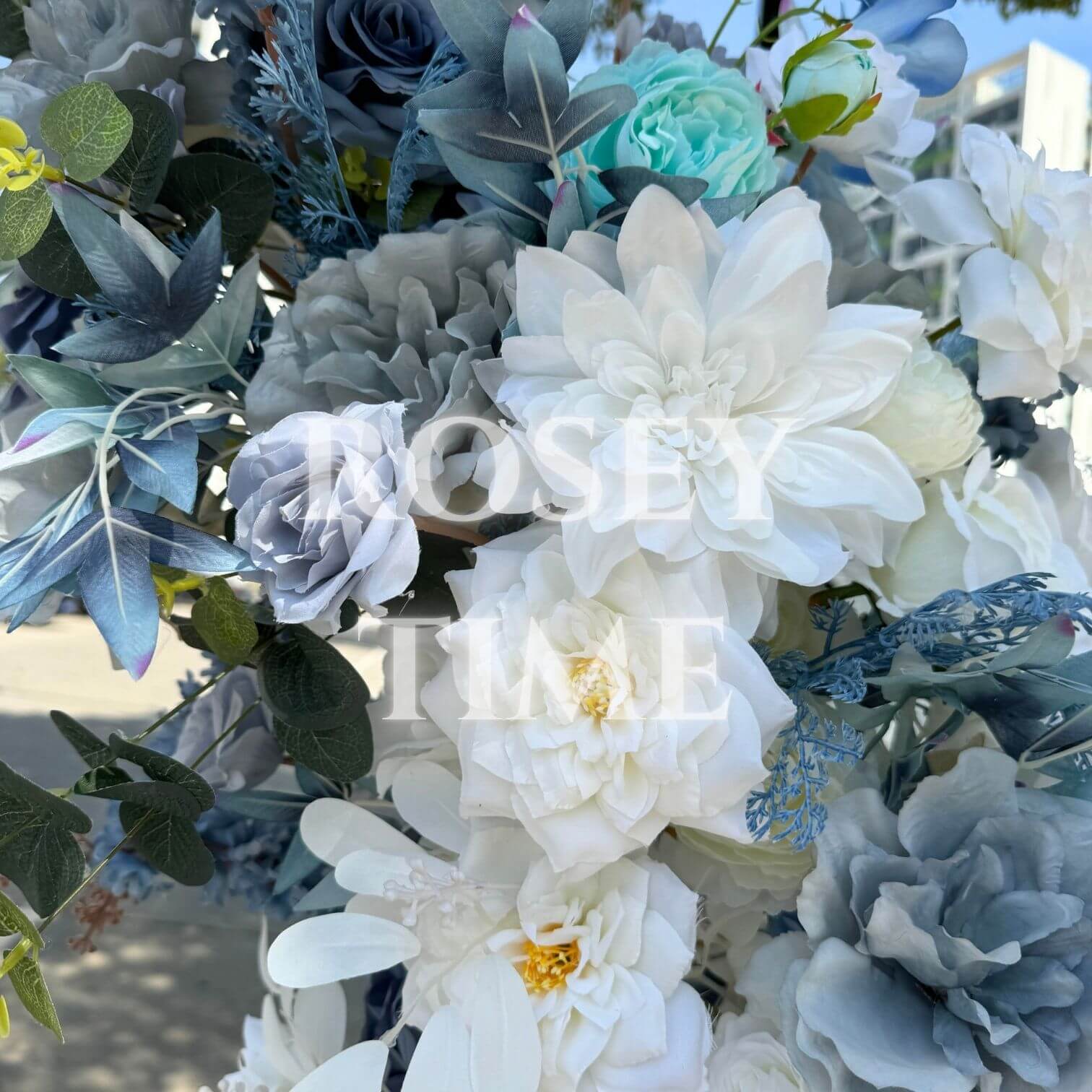 Roseytime Dusty Blue Flower Pillars Arch with Frame #RTP007