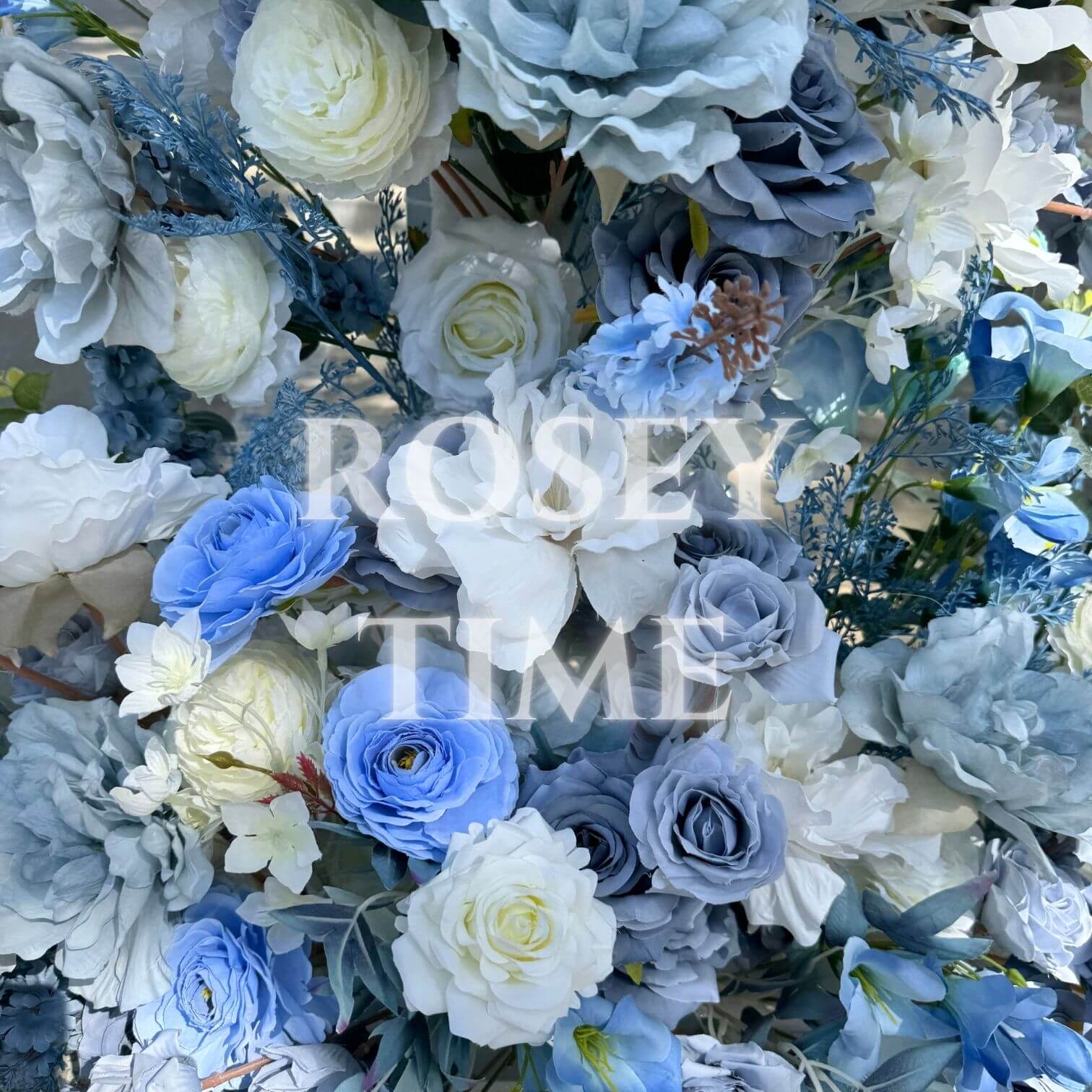 Roseytime Dusty Blue Flower Pillars Arch with Frame #RTP007