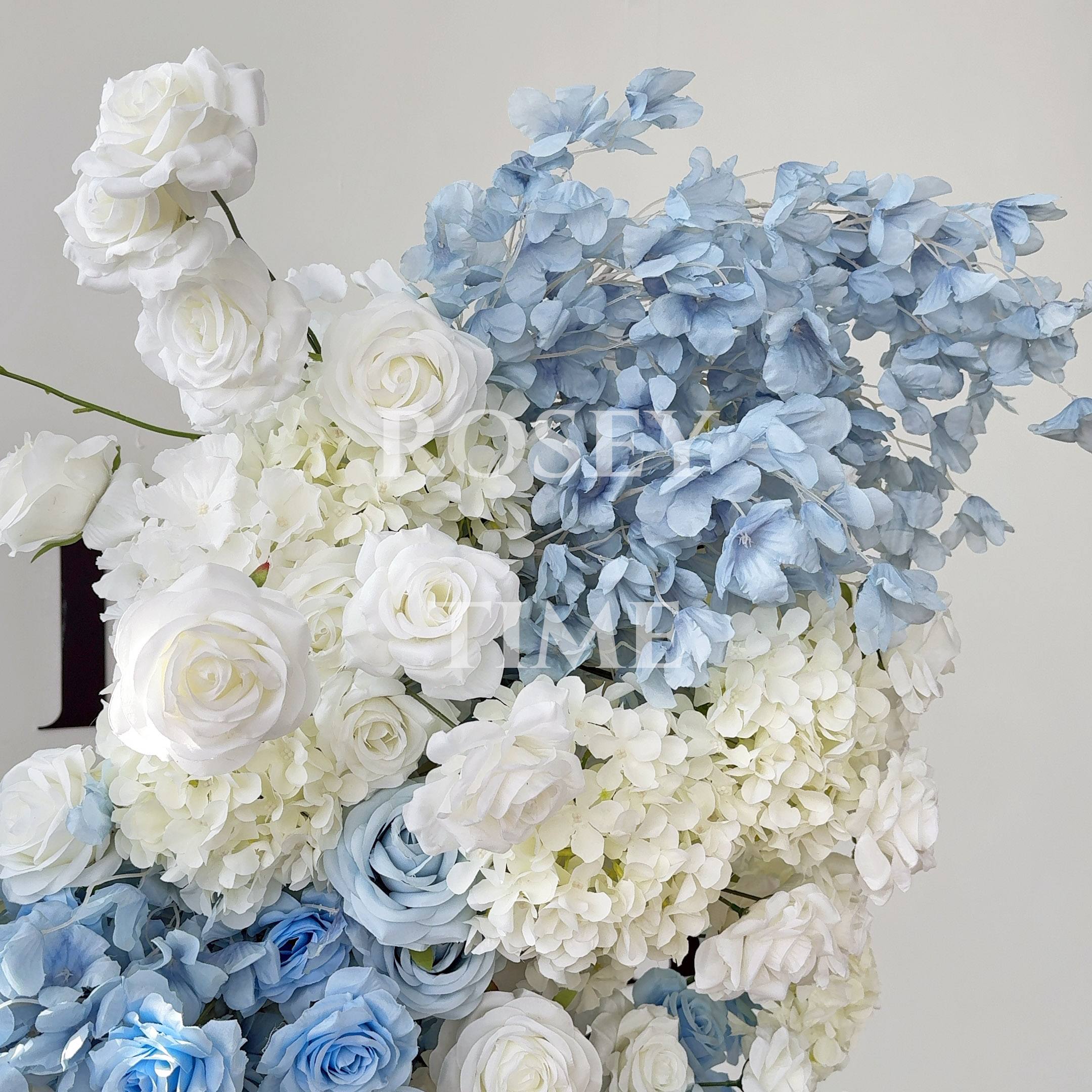 Roseytime White&Blue Flower Pillars Set with Frame #RTP109