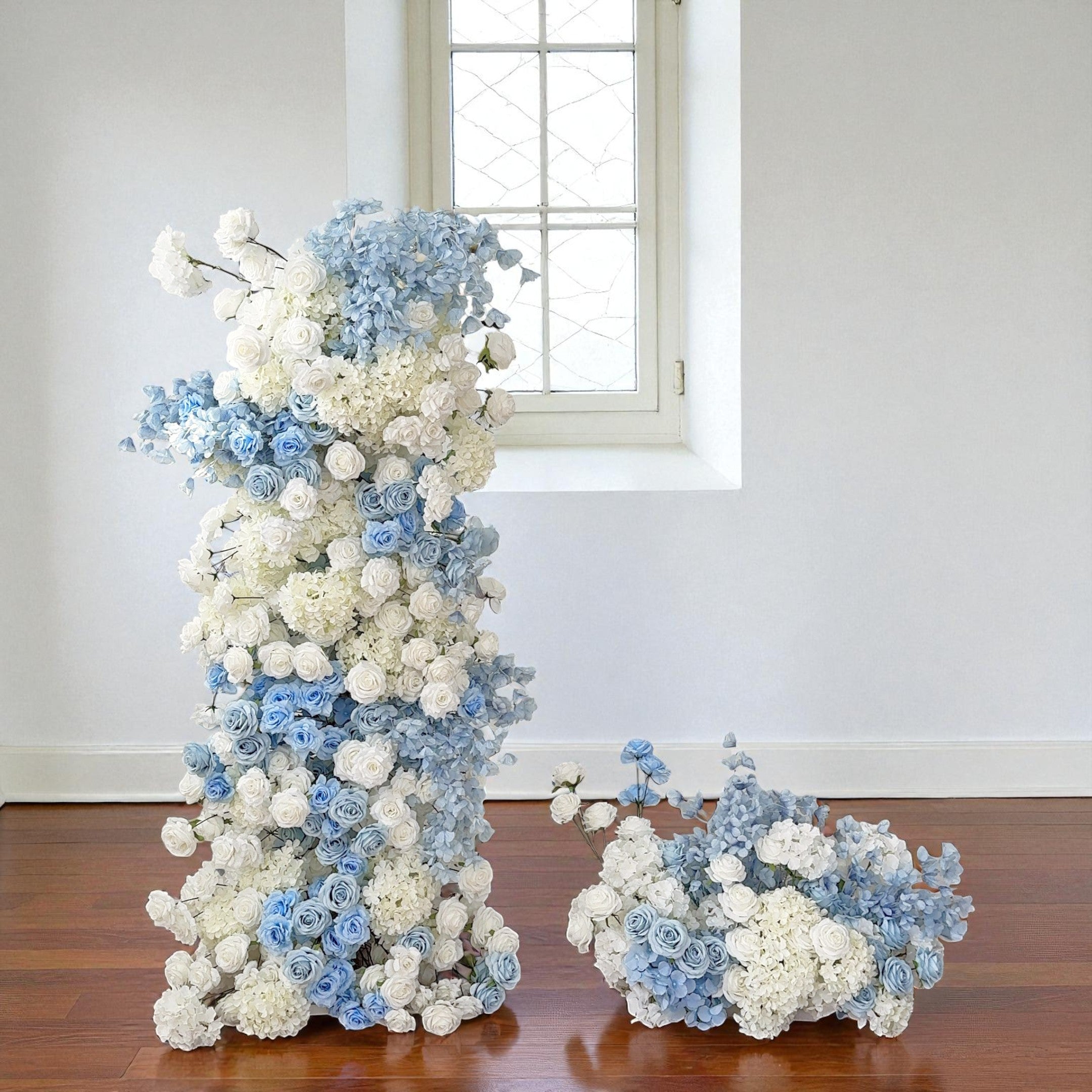 Roseytime White&Blue Flower Pillars Set with Frame #RTP109
