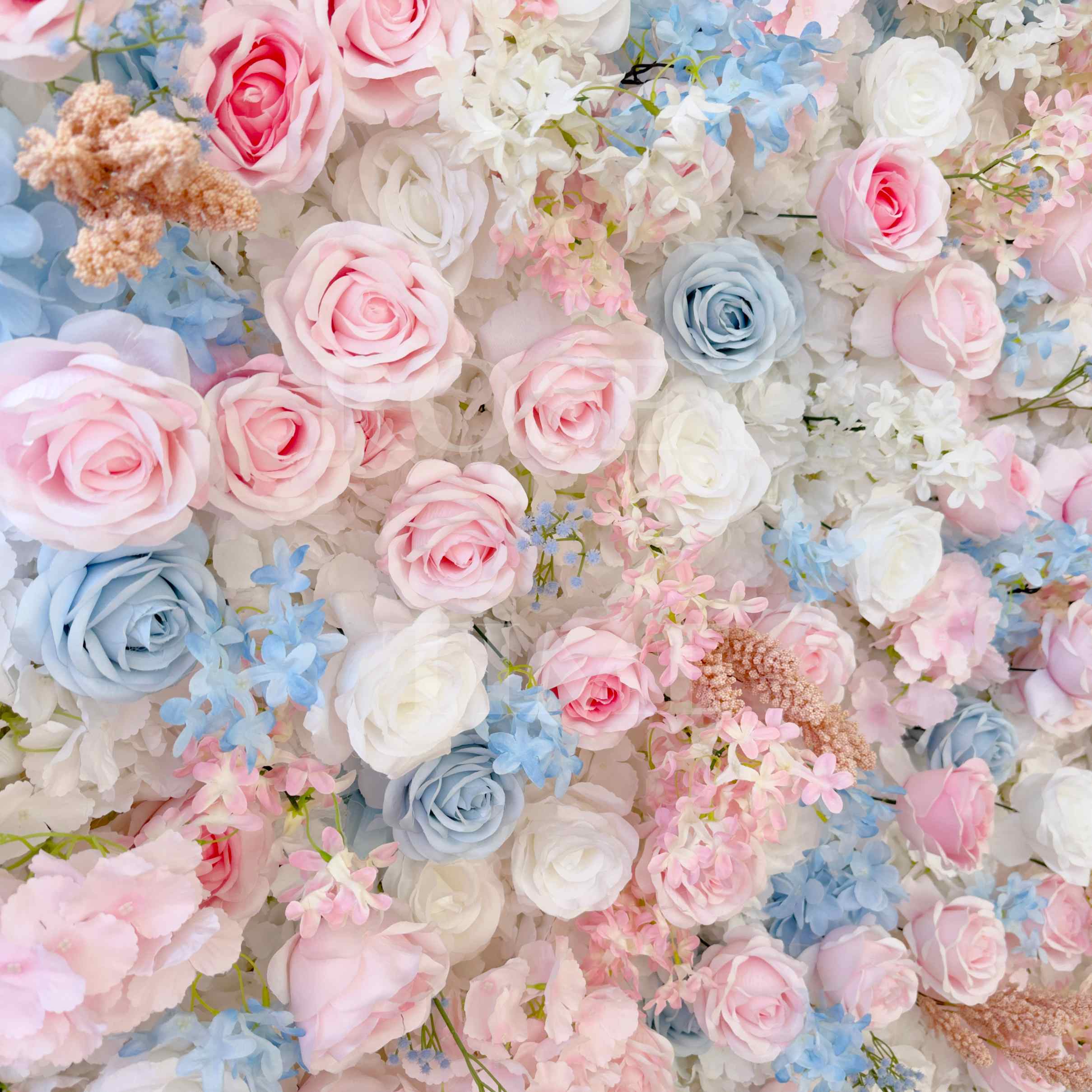 Roseytime 3D Pink&Blue Flower Wall Roll Up Fabric Back #RTW007