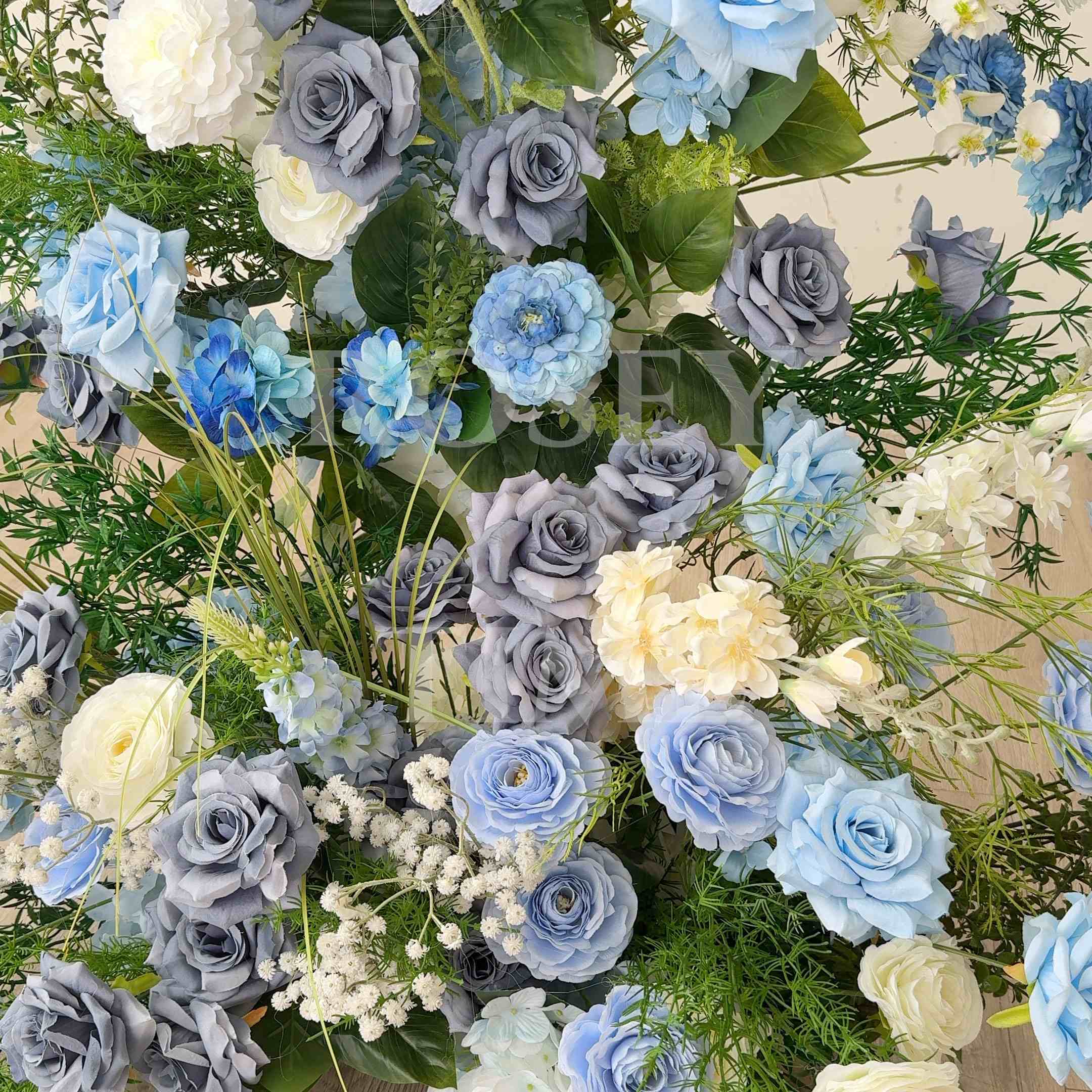 Roseytime Blue Flower Pillars Arch with Frame #RTP077