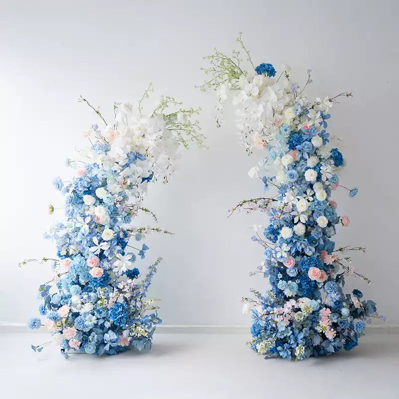 Roseytime Blue&White Flower Pillars Arch with Frame #RTP074