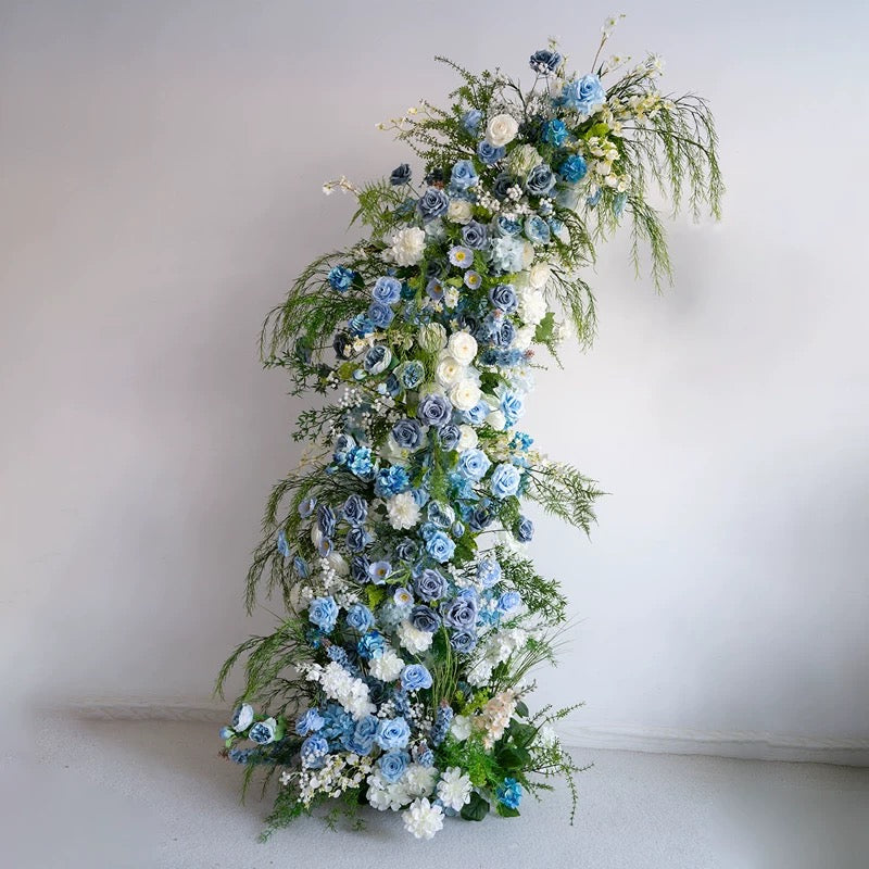 Roseytime Blue Flower Pillars Arch with Frame #RTP077