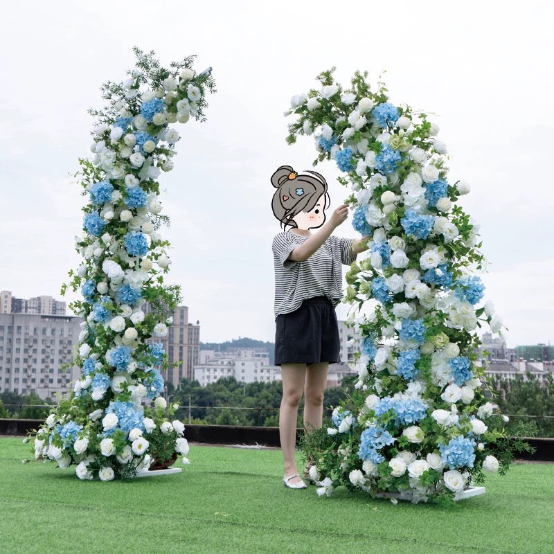 Roseytime Blue Flower Pillars Arch with Frame #RTP065