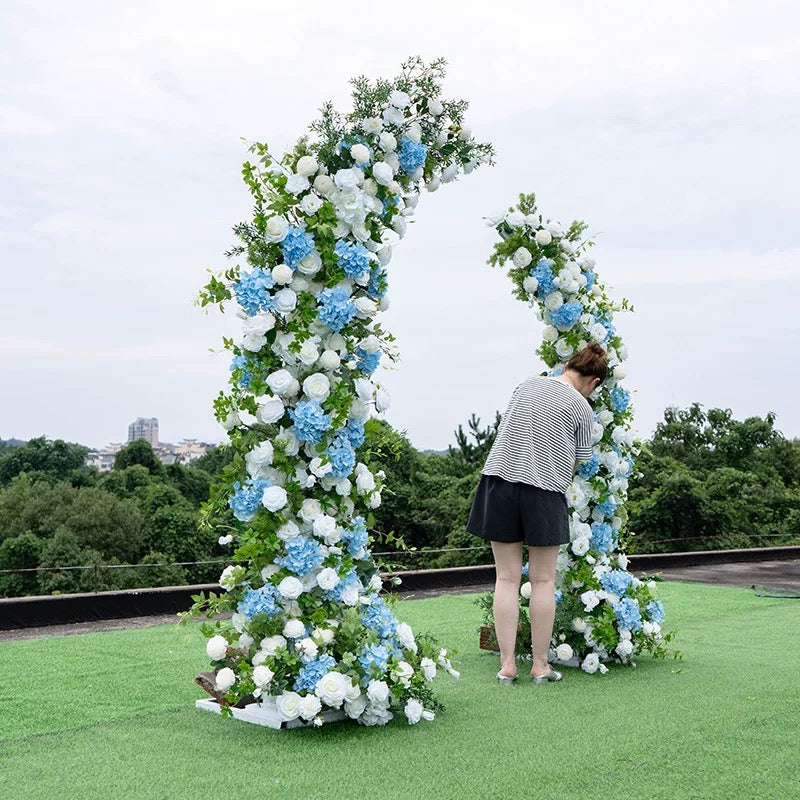 Roseytime Blue Flower Pillars Arch with Frame #RTP065
