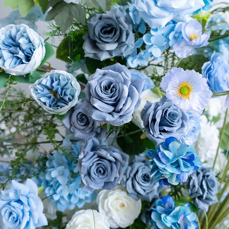 Roseytime Blue Flower Pillars Arch with Frame #RTP077