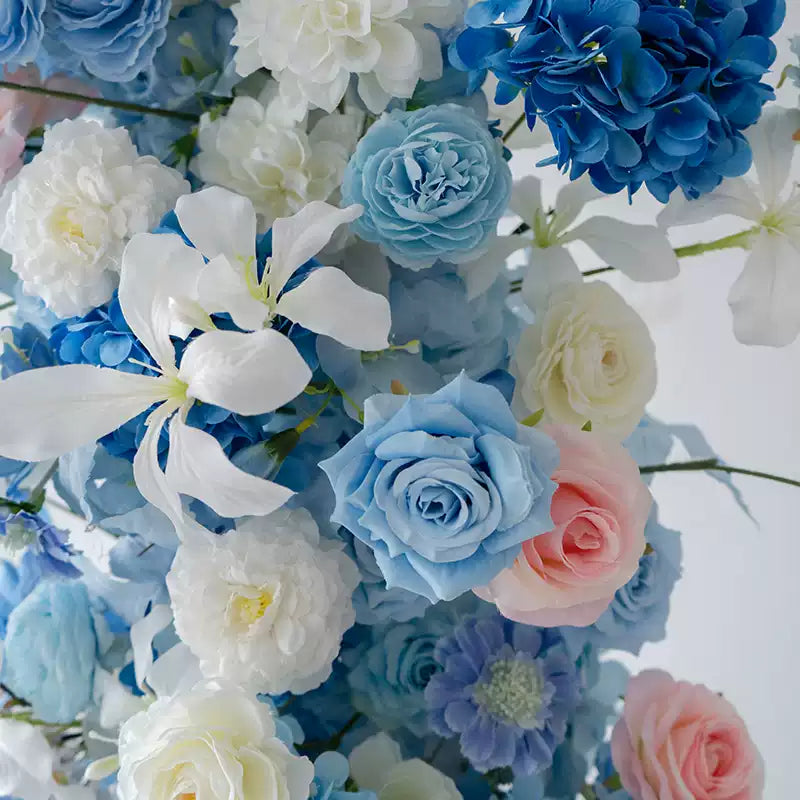 Roseytime Blue&White Flower Pillars Arch with Frame #RTP074