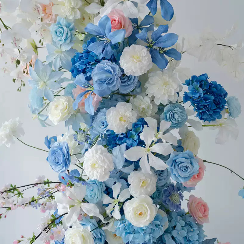 Roseytime Blue&White Flower Pillars Arch with Frame #RTP074