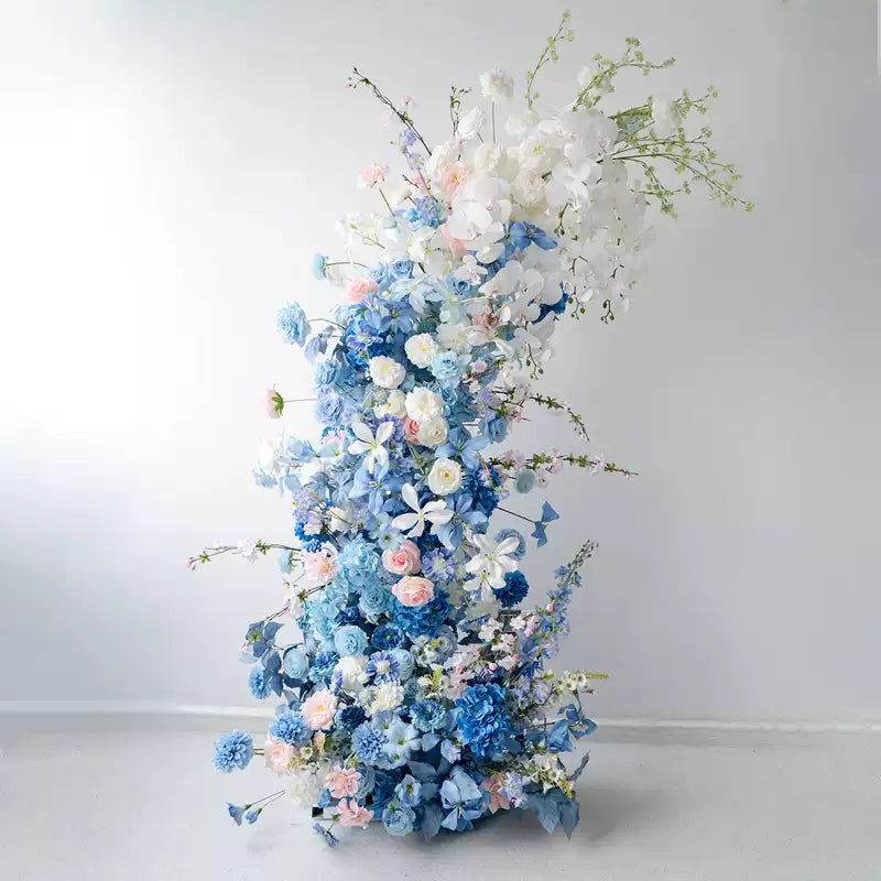 Roseytime Blue&White Flower Pillars Arch with Frame #RTP074