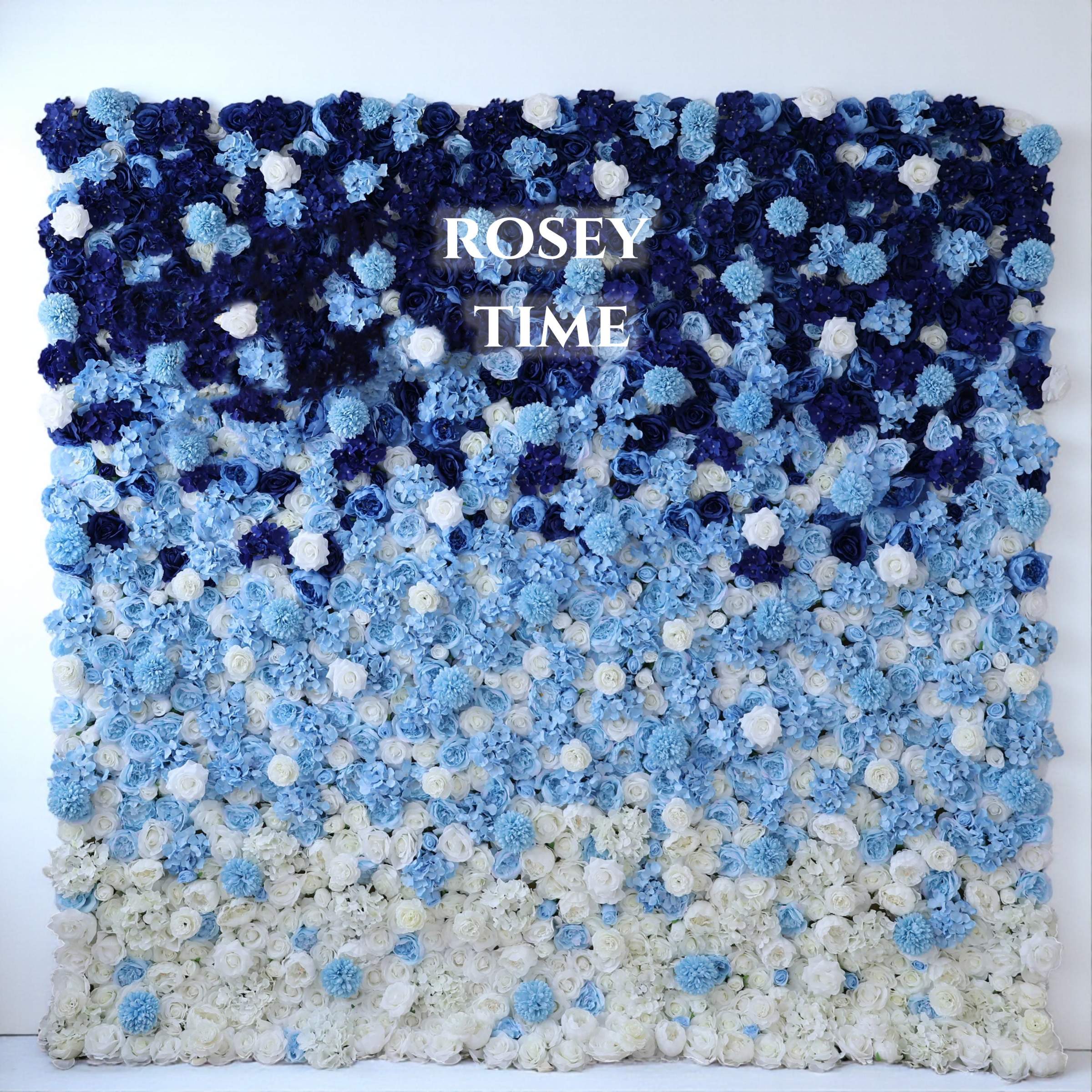 Roseytime 3D Blue Flower Wall Roll Up Fabric Back #RTW340