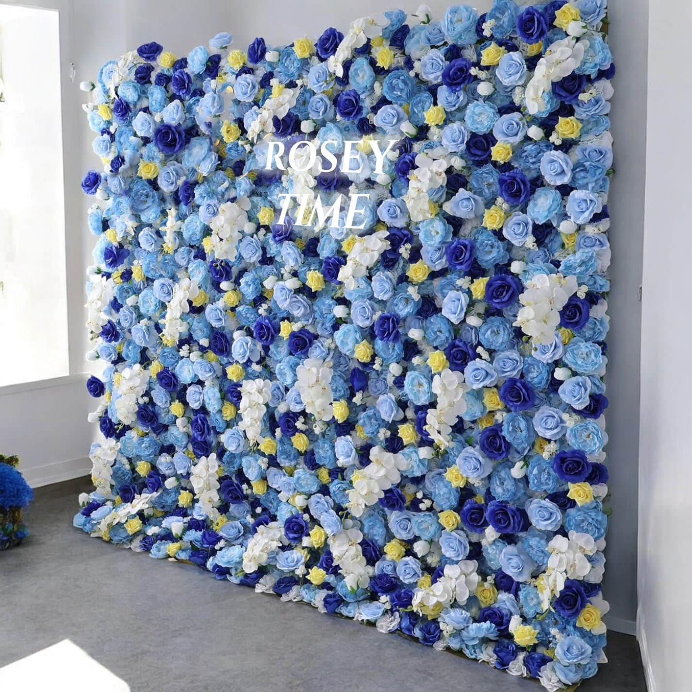Roseytime 3D Blue Flower Wall Roll Up Fabric Back #RTW215