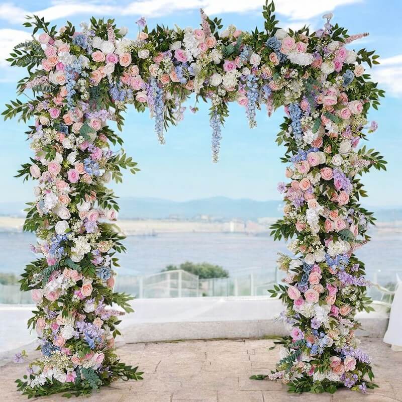 Roseytime Blue&Pink Square Flower Arch Fabric Back#RTA084