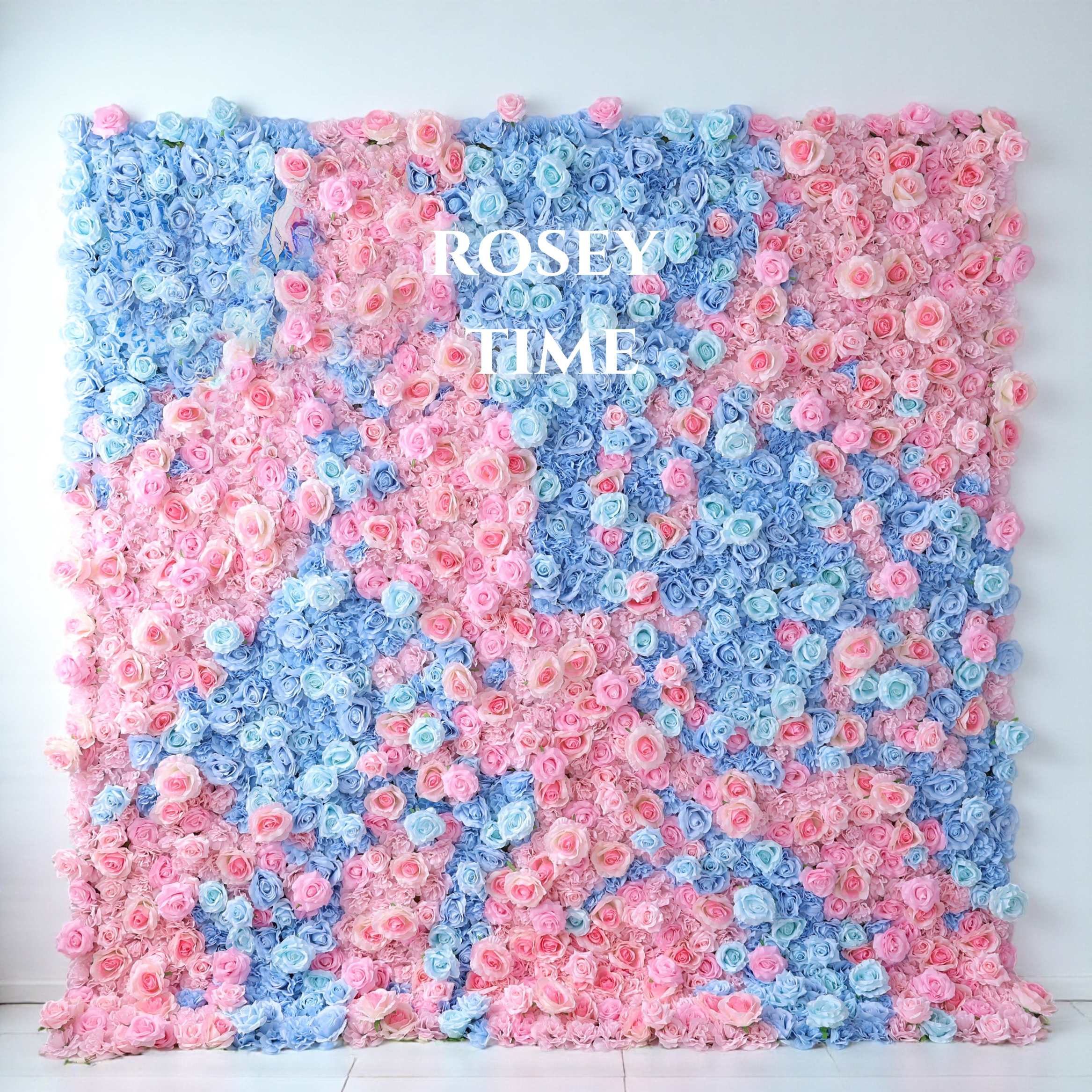 Roseytime 3D Blue Pink Flower Wall Roll Up Fabric Back #RTW342