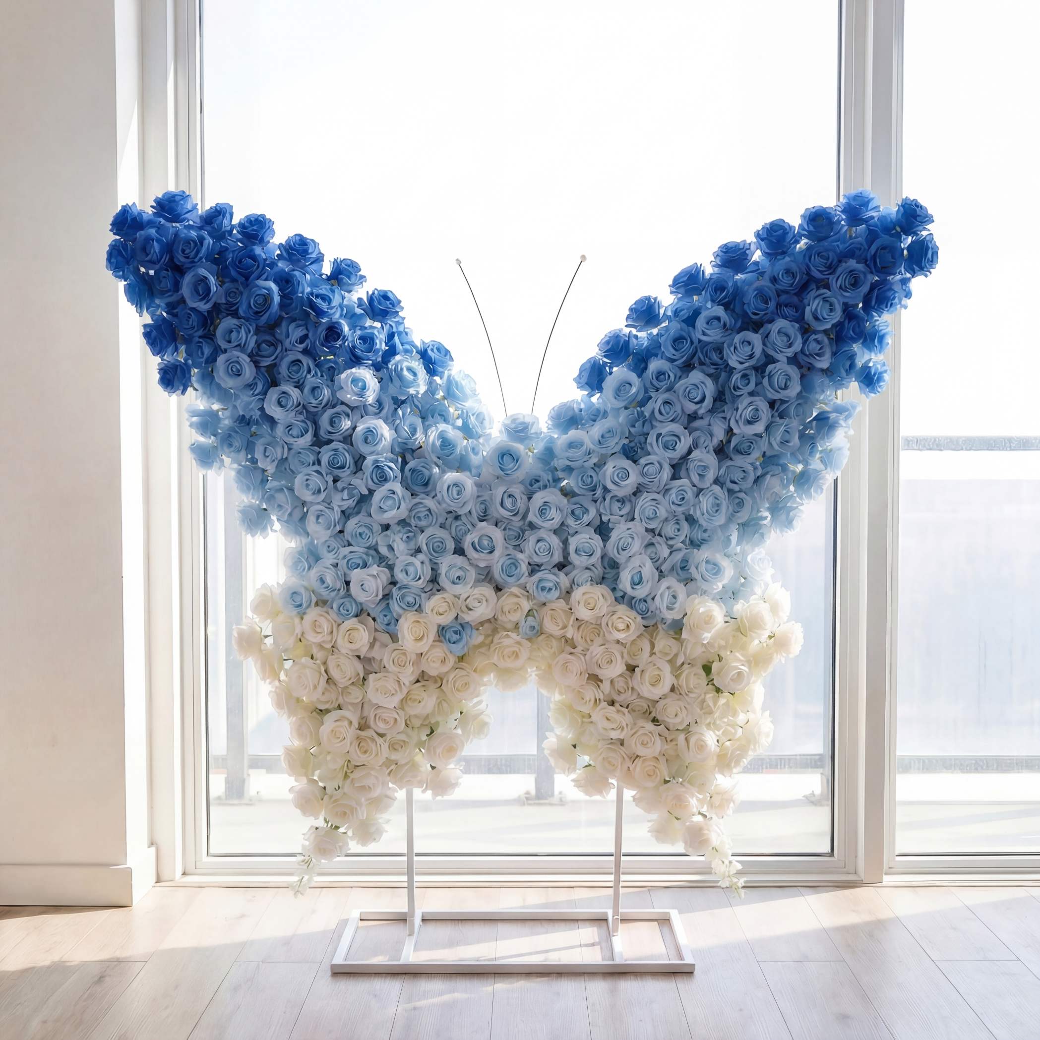 Roseytime Blue&White Butterfly Flower Wall Roll Up Fabric Back #RTW411