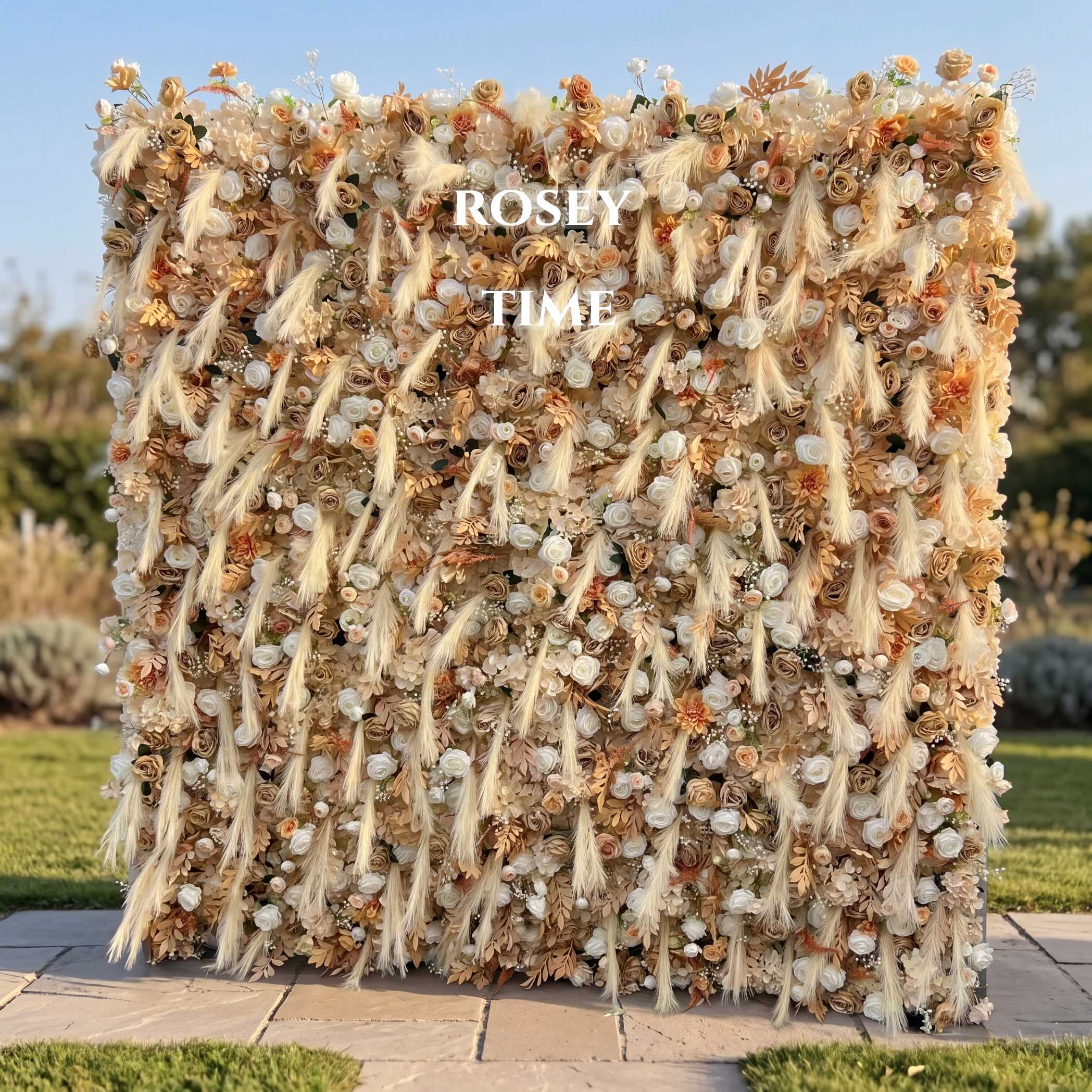 Roseytime 5D Tan Artificial Flower Wall Roll Up Fabric Back #RTW046