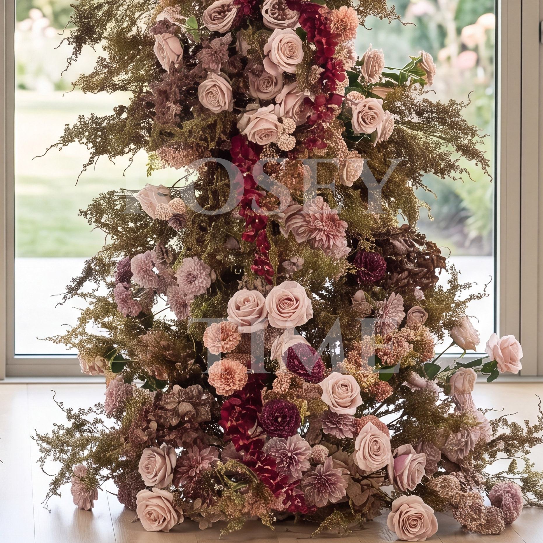 Roseytime Brown Bloom Flower Pillars Arch with Frame #RTP136