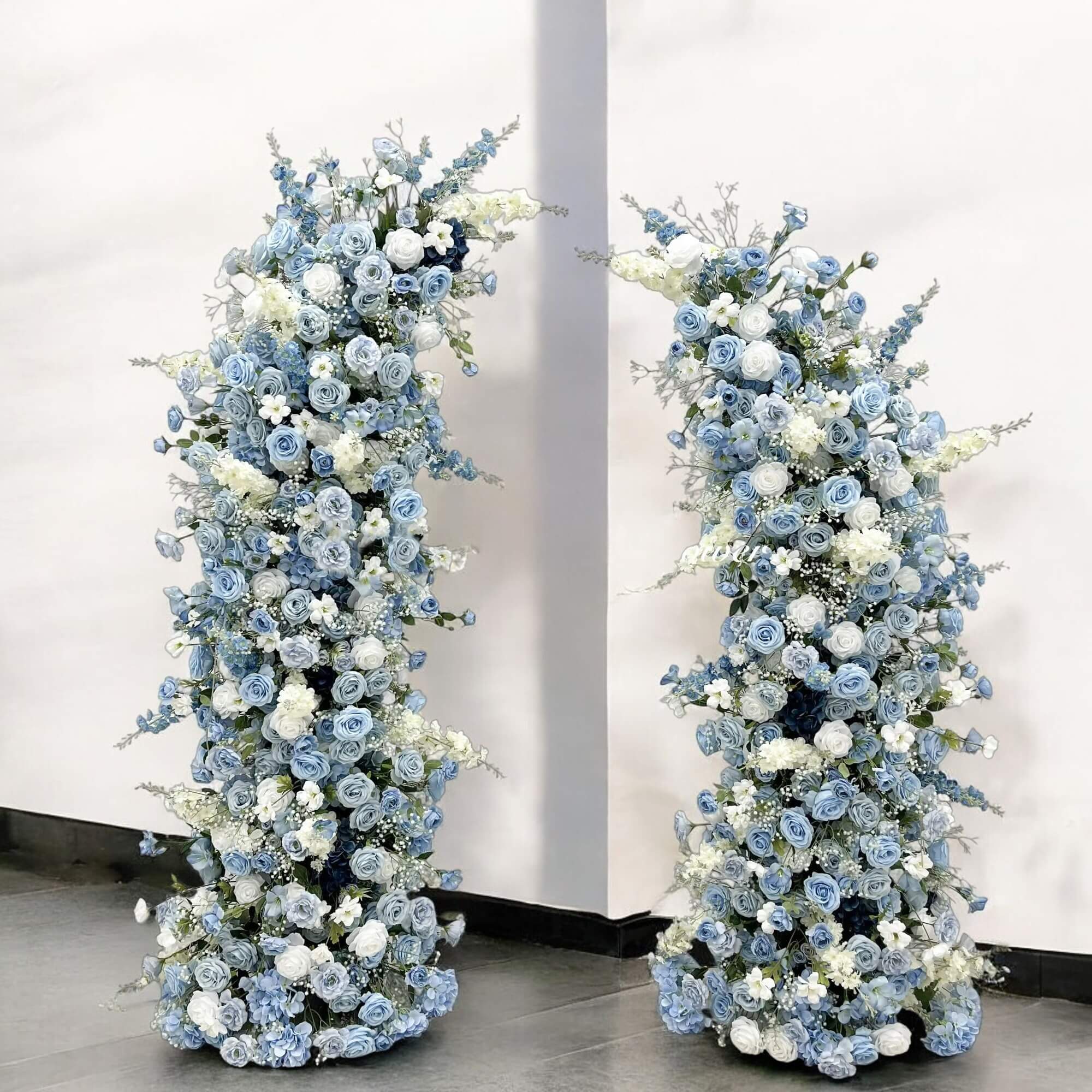 Roseytime Dusty Blue Flower Pillars Arch with Frame #RTP072