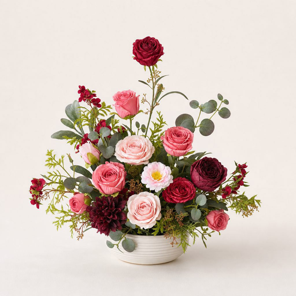 Roseytime Wine&Blush Small Table Flower Arrangement #RTT004
