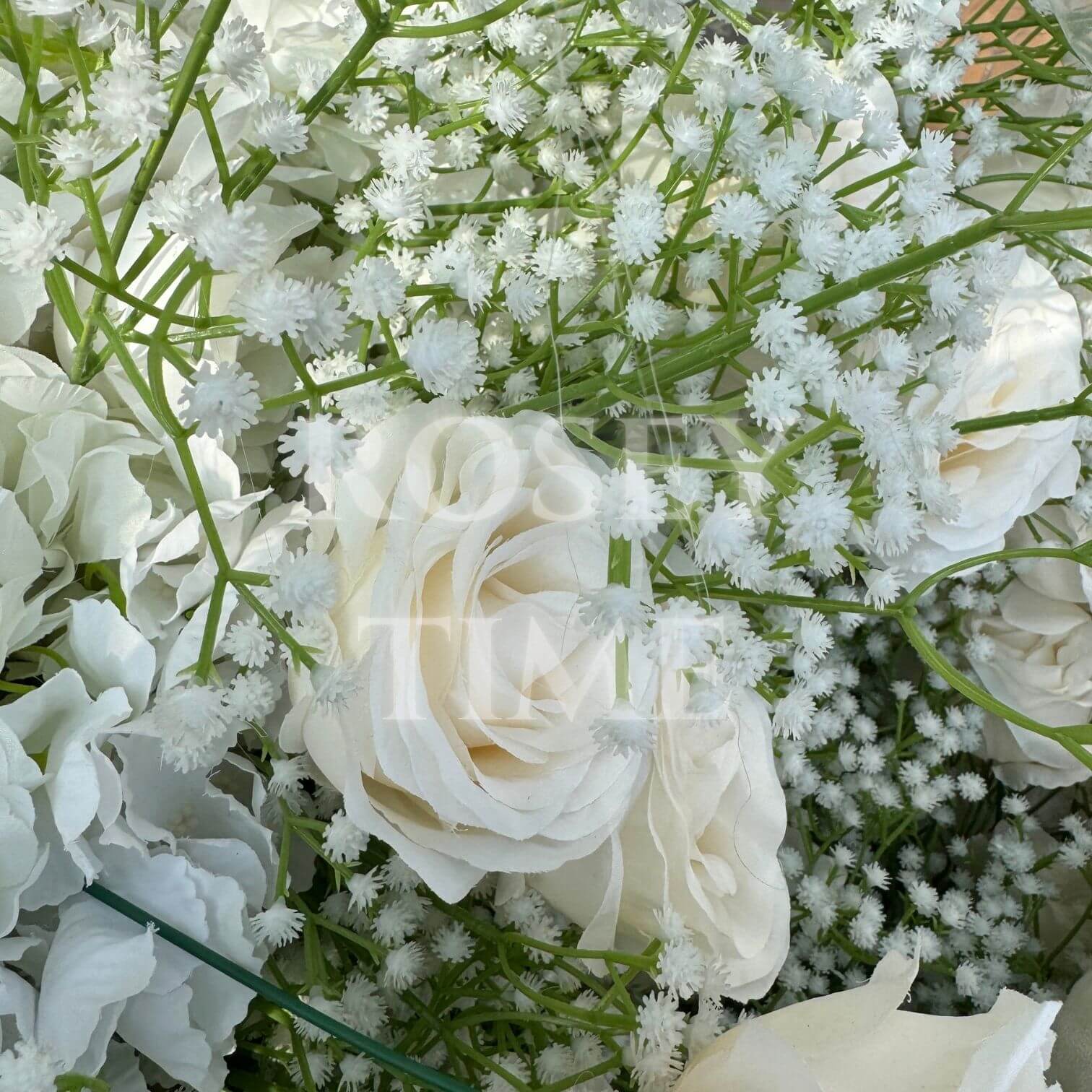 Roseytime Baby's Breath White & Champagne Square Flower Arch Fabric Back#RTA051