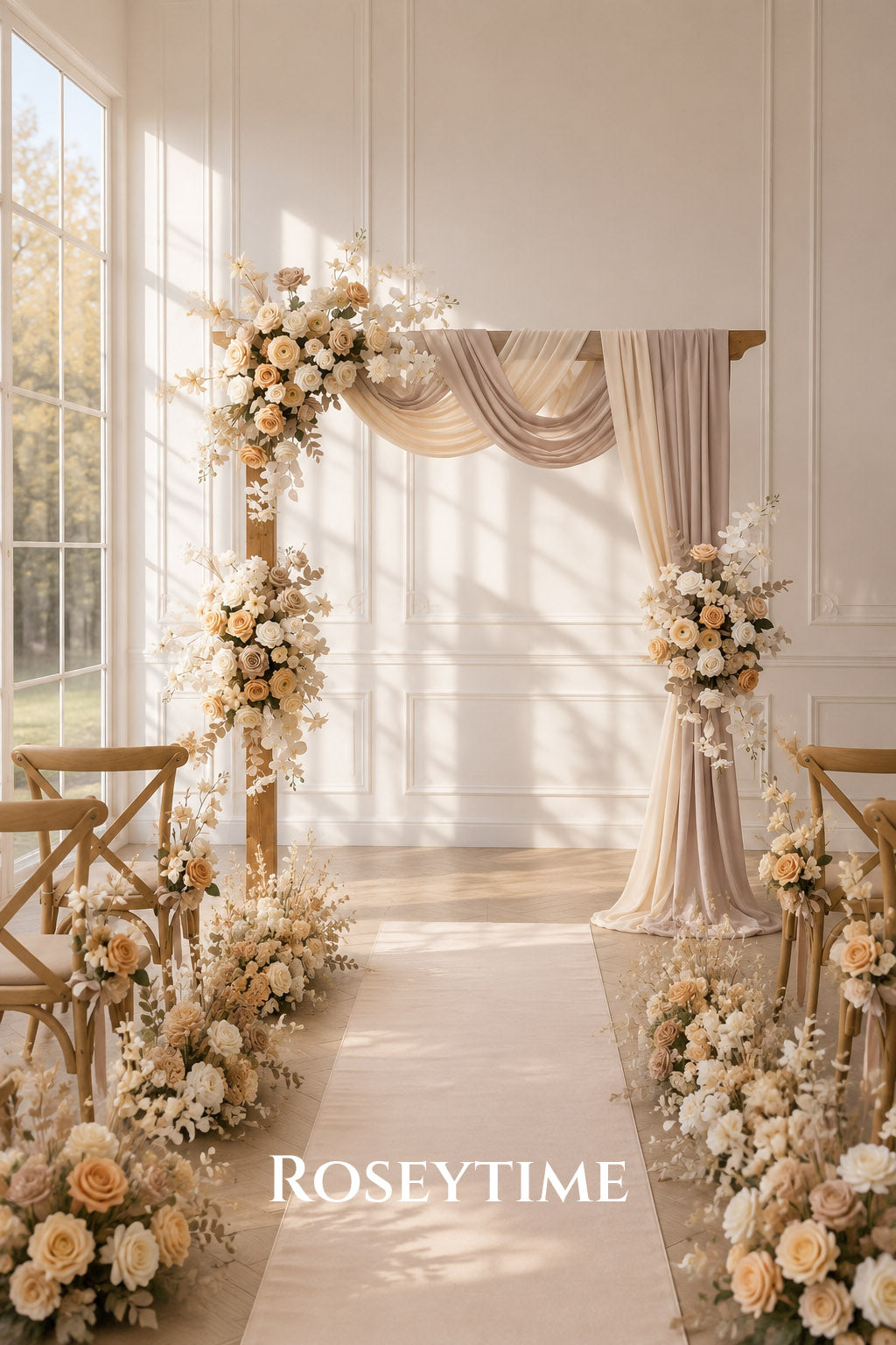 Roseytime Champagne Brown Veil Flower Arch Arrangement #RTA035