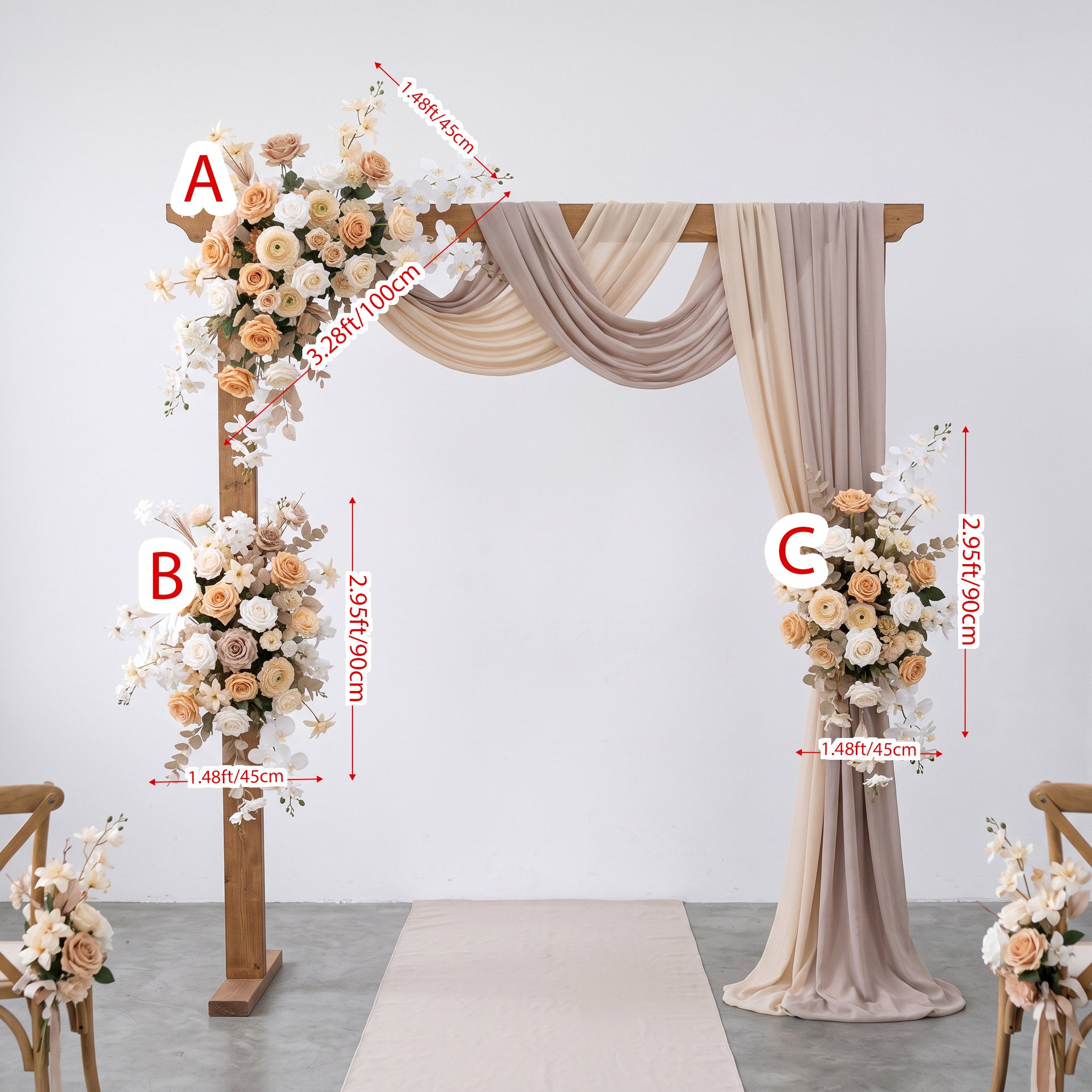 Roseytime Champagne Brown Veil Flower Arch Arrangement #RTA035