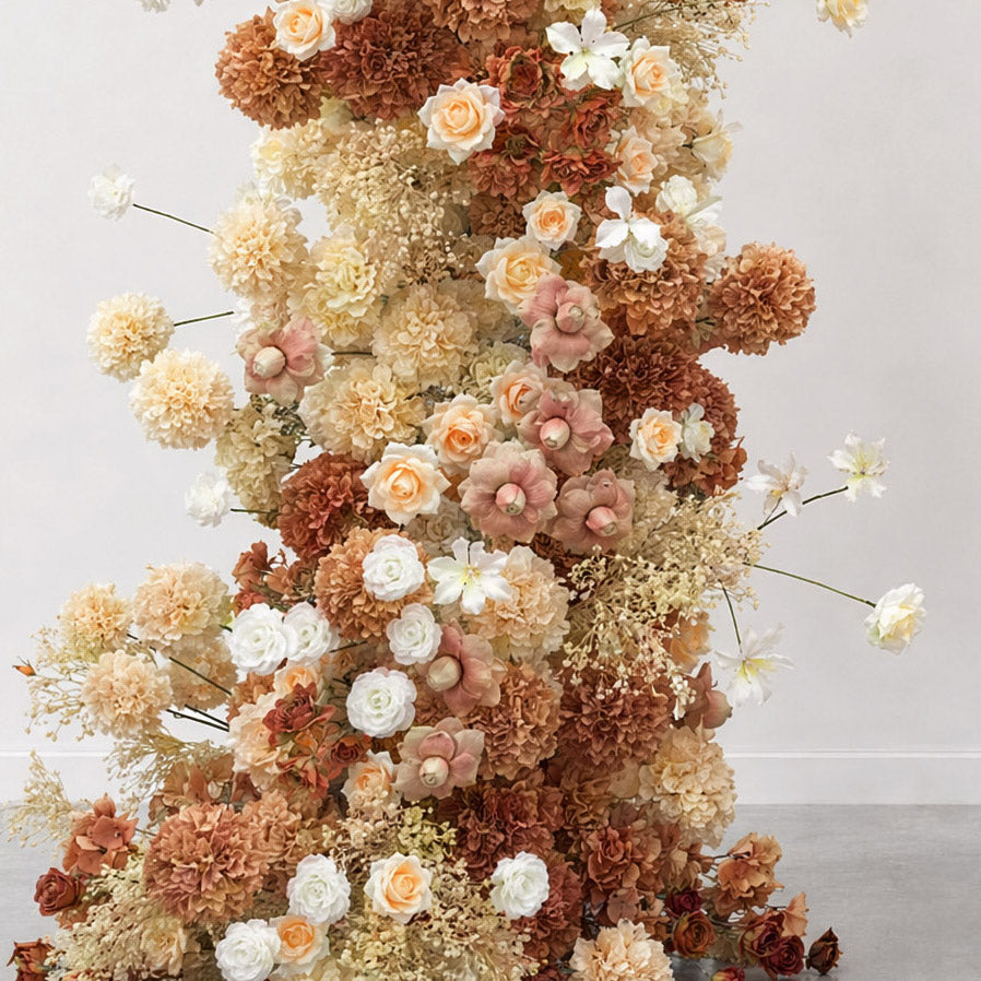 Roseytime Golden Mocha Flower Pillars Arch with Frame #RTP155