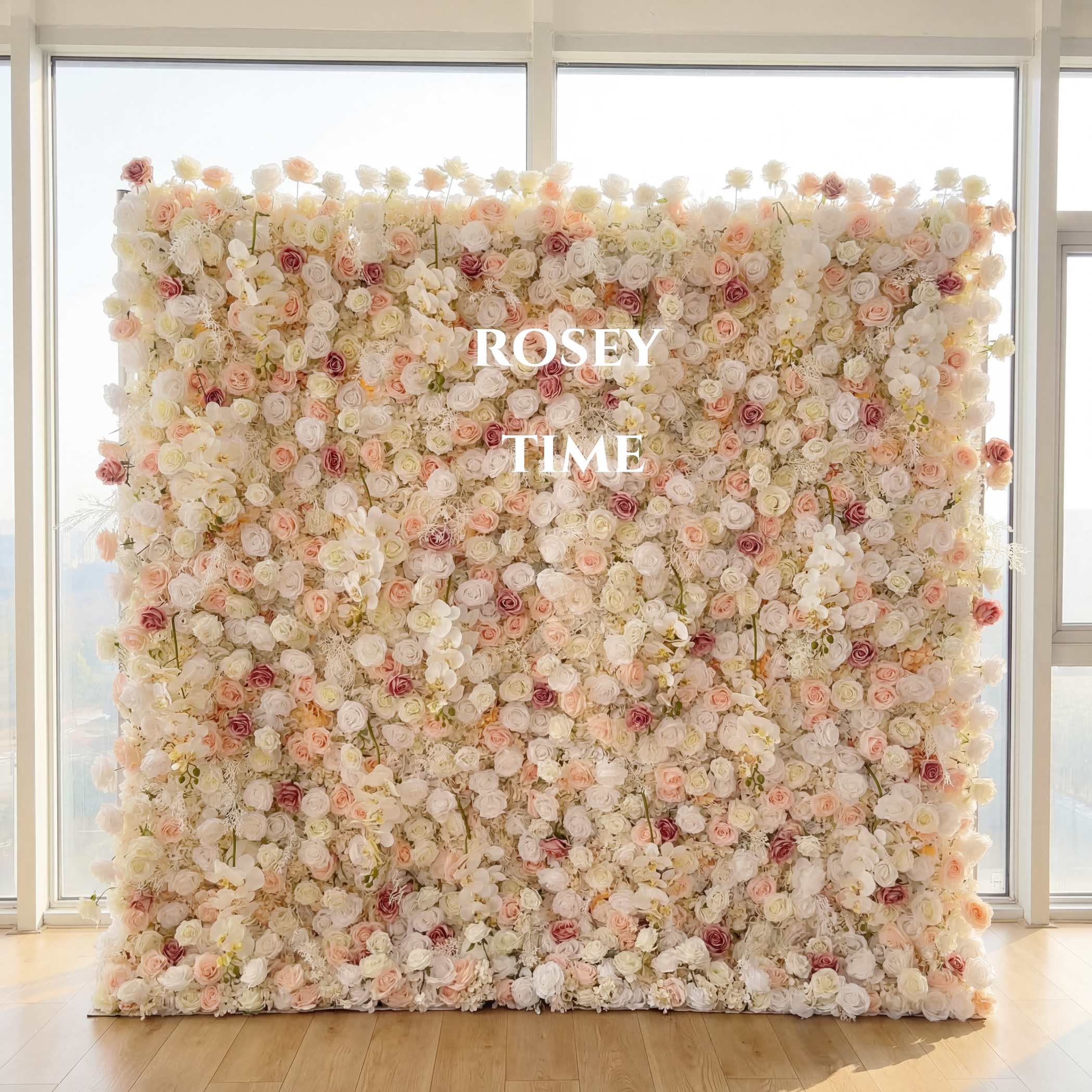 Roseytime 3D Champagne Flower Wall Roll Up Fabric Back #RTW151